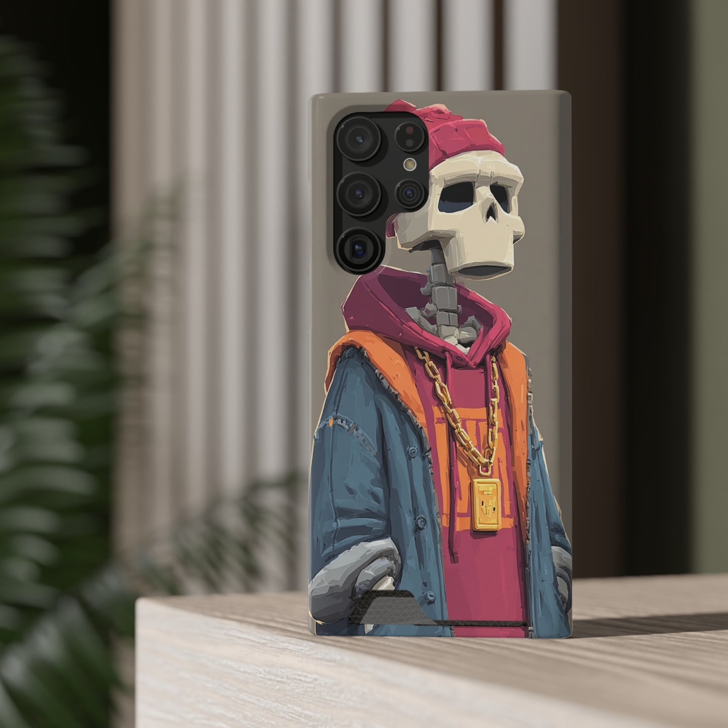 Stylish Skeleton Phone Case with Card Holder, Trendy Skull Case, Unique Gift for Tech Lovers, Halloween Decor, Everyday Use