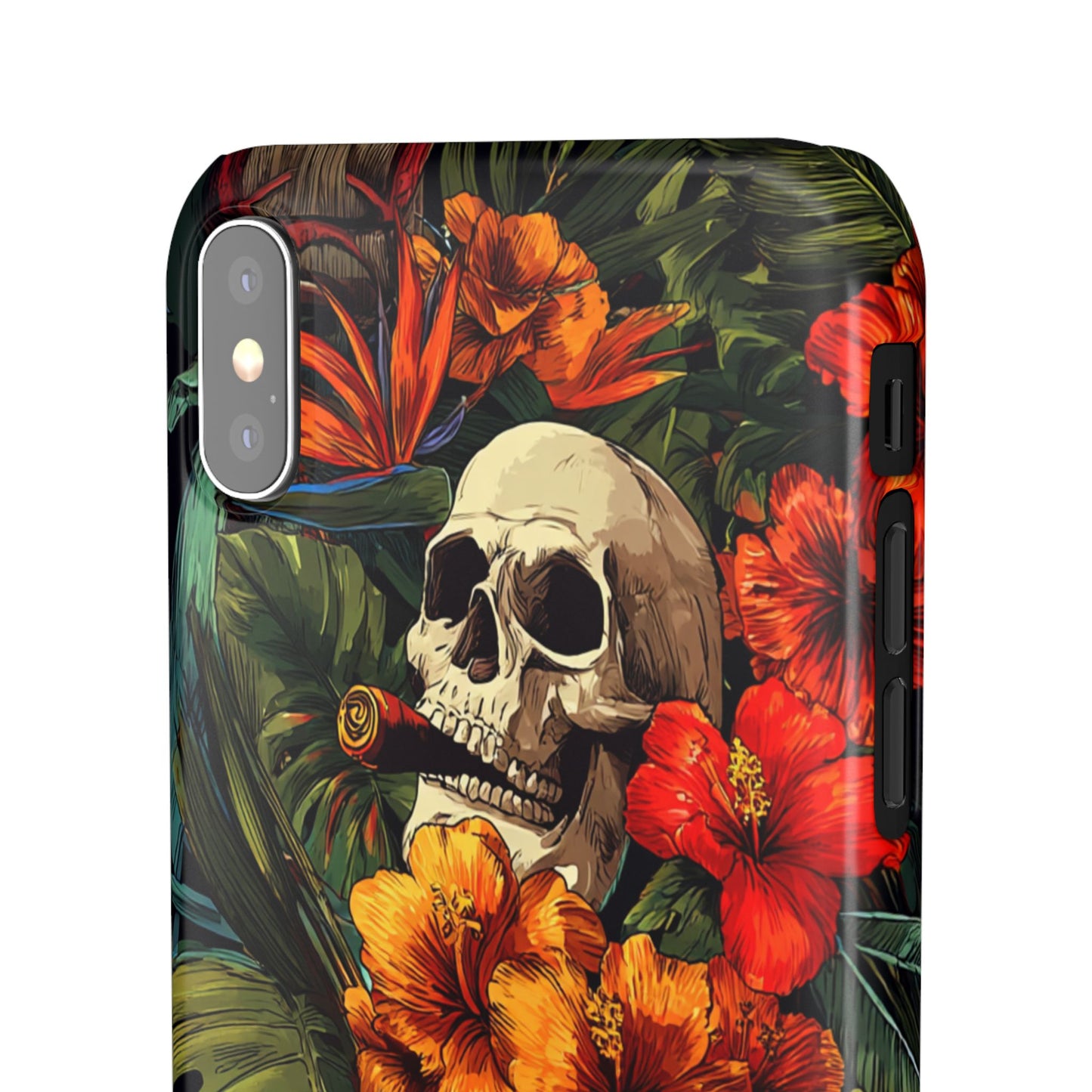Tropical Skull Phone Case - Vibrant Floral Design, Skull Case for iPhone, Unique Tropical Art, Gift for Beach Lovers, Halloween Decor