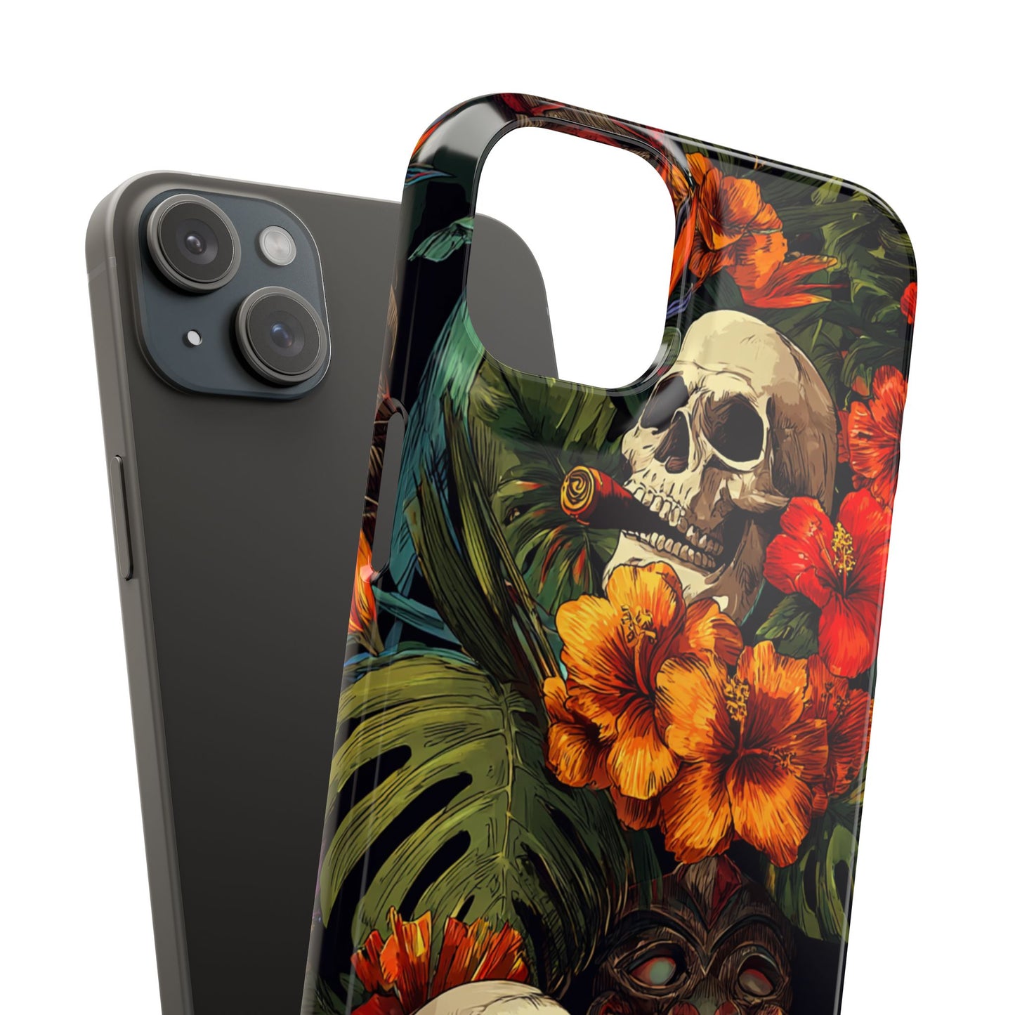 Tropical Skull Phone Case - Vibrant Floral Design, Skull Case for iPhone, Unique Tropical Art, Gift for Beach Lovers, Halloween Decor