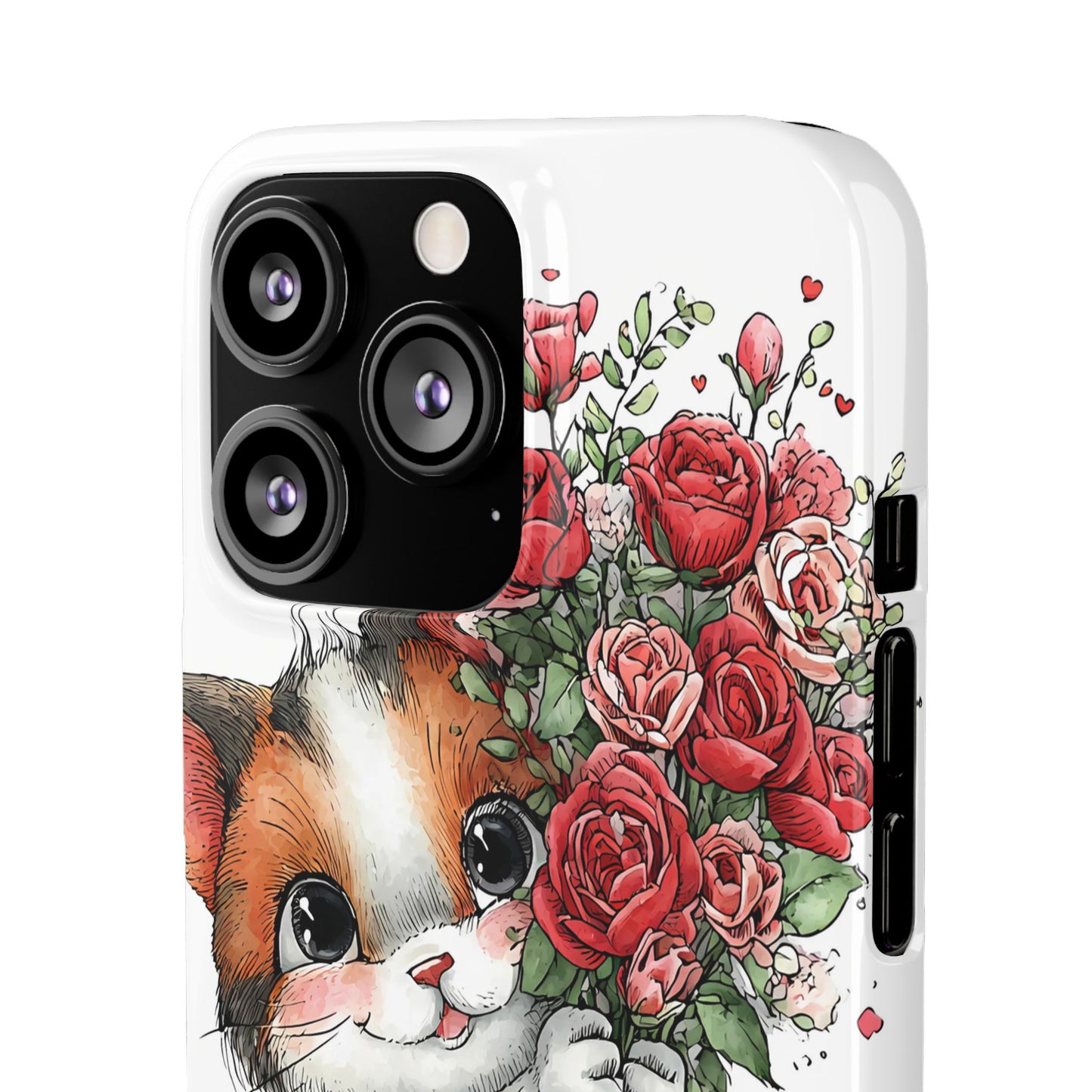 Cute Cat Snap Case with Floral Design, Pet Lovers Gift, Phone Protector for Valentine's Day, Cute Kitty Case, Animal Art Cover