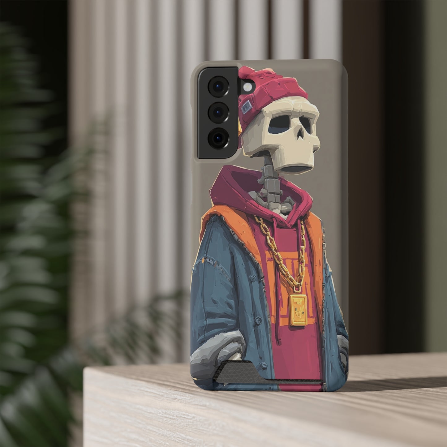 Stylish Skeleton Phone Case with Card Holder, Trendy Skull Case, Unique Gift for Tech Lovers, Halloween Decor, Everyday Use