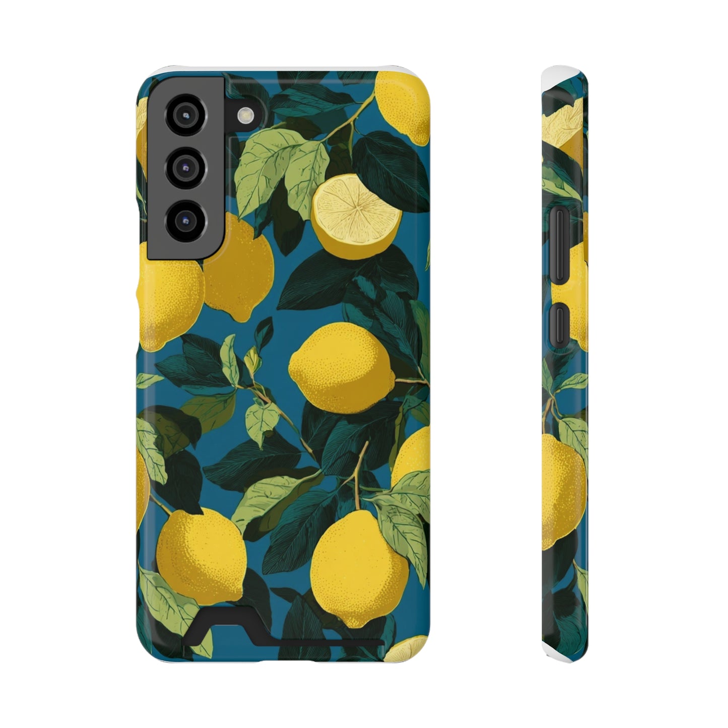 Lemon Print Phone Case with Card Holder, Chic Phone Accessory, Gift for Her, Cell Phone Cover, Summer Vibe, Floral Phone Case