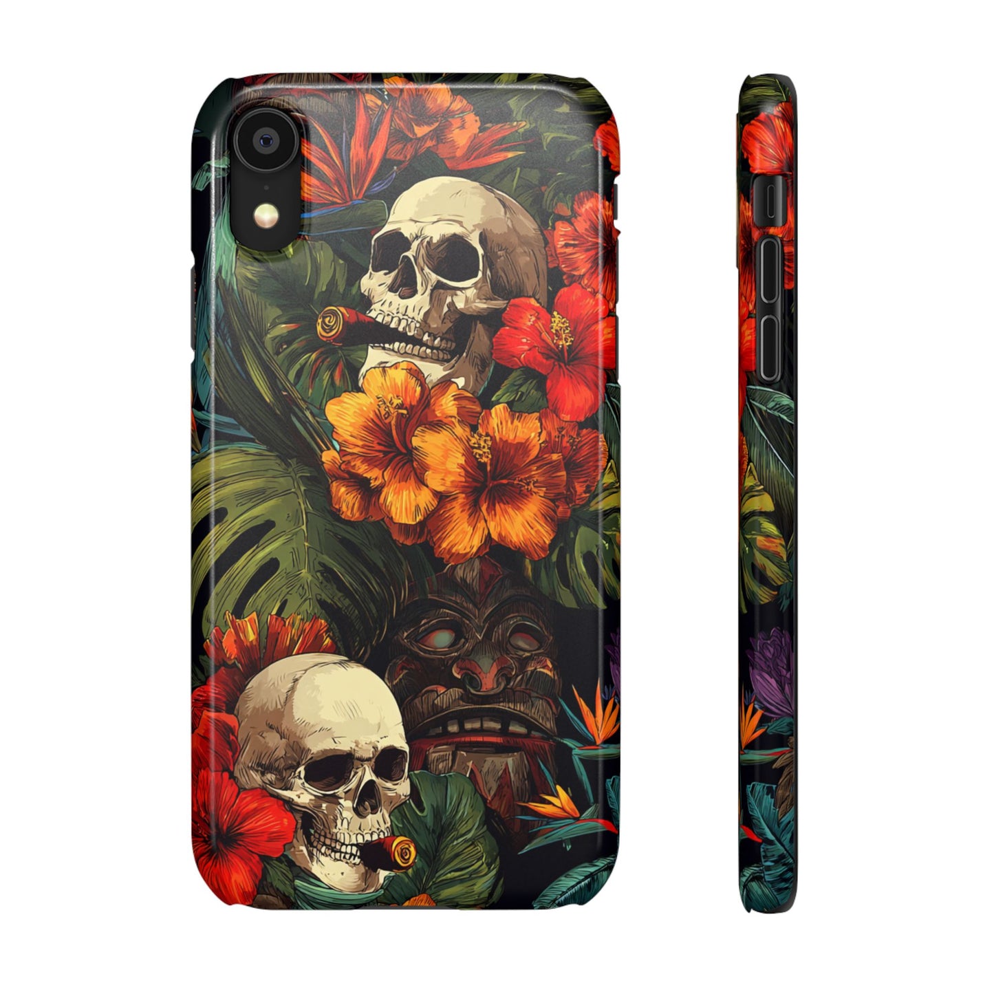 Tropical Skull Phone Case - Vibrant Floral Design, Skull Case for iPhone, Unique Tropical Art, Gift for Beach Lovers, Halloween Decor