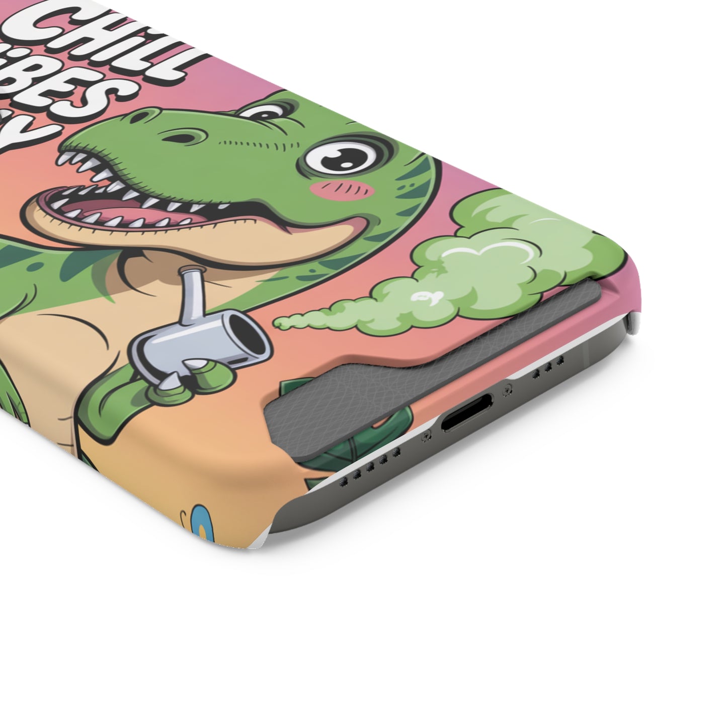 Chill Vibes Phone Case with Card Holder, Fun Dino Design for Teens, Cute Gift, Summer Vibes, Trendy Accessories