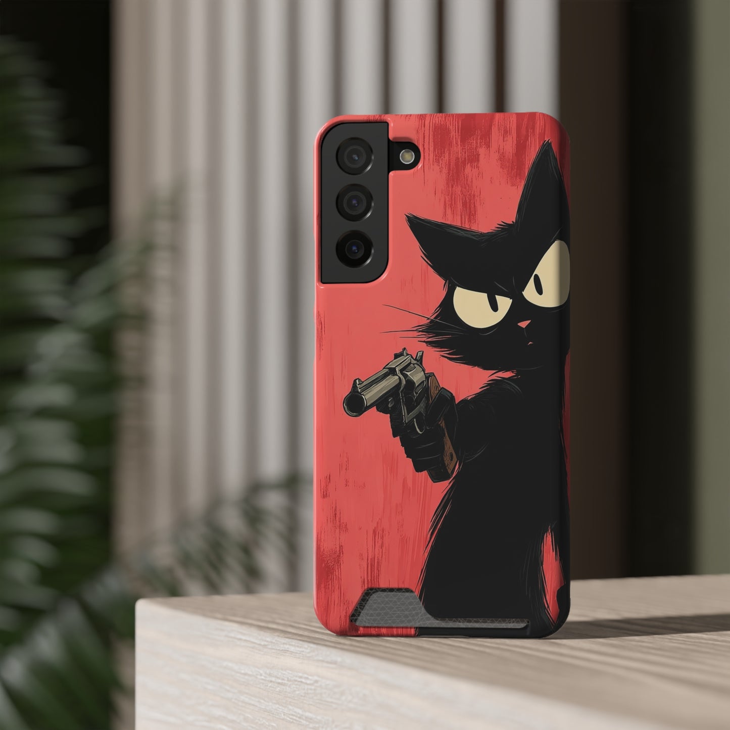 Stylish Catfather Phone Case with Card Holder - Cartoon Cat Art, Cat Lovers Gift, Functional Phone Accessory, Perfect for Any Occasion