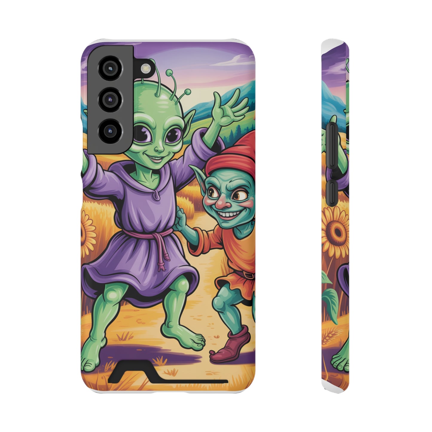 Playful Alien Phone Case with Card Holder | Cute Green Characters | Gift for Kids, Sci-Fi Fanatic, Birthday Fun, Unique Design