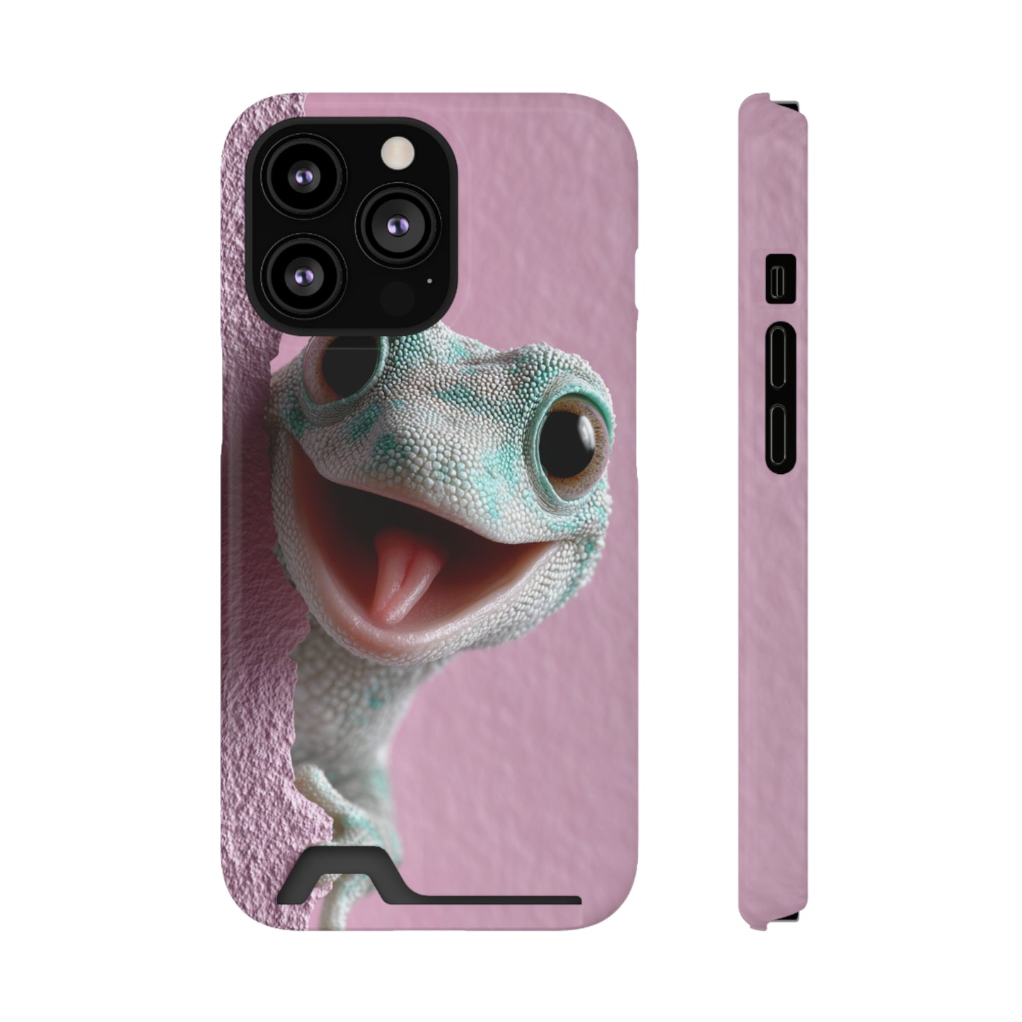 Fun Gecko Phone Case with Card Holder, Cute Cell Phone Accessory, Animal Lover Gift, Party Favor, Unique Phone Cover