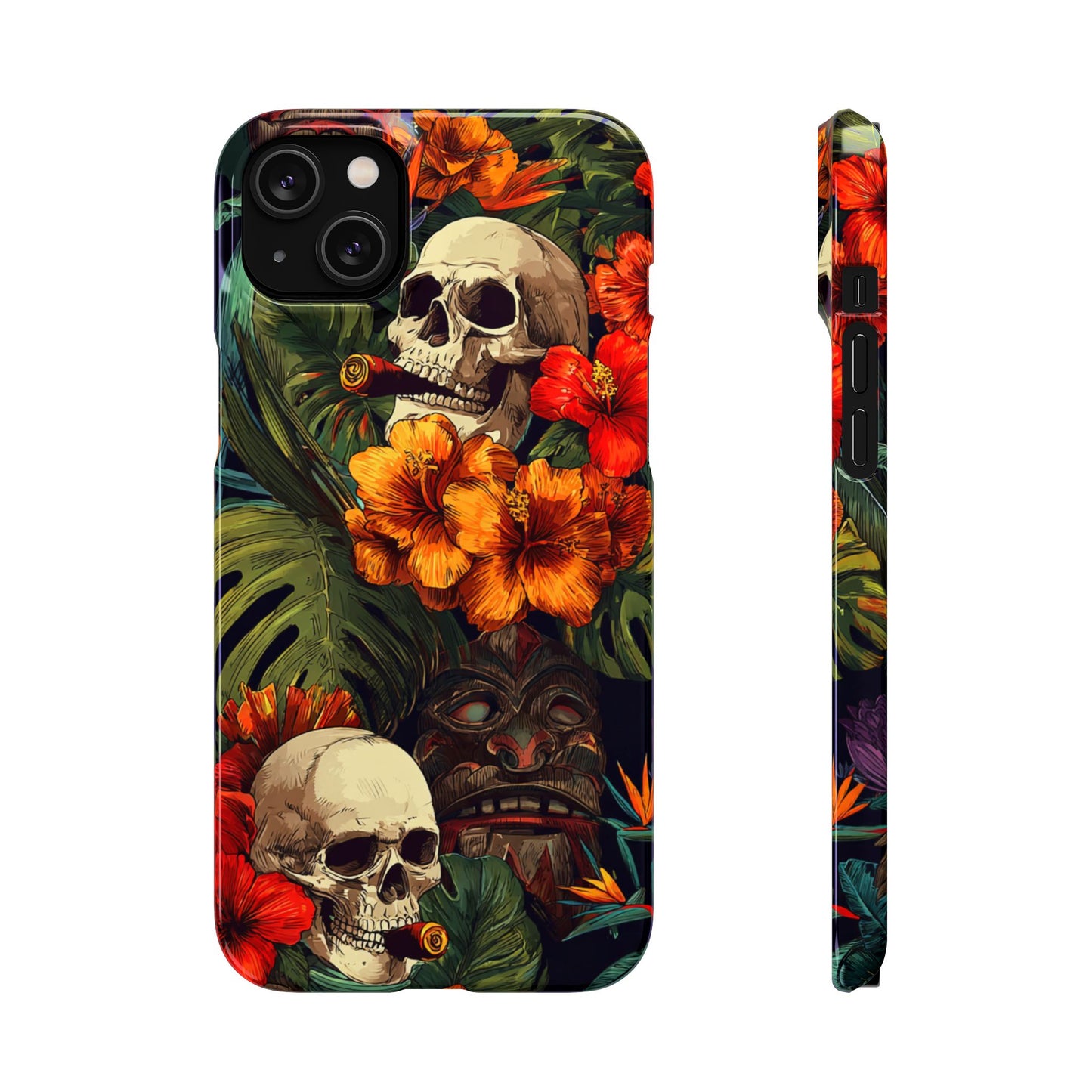 Tropical Skull Phone Case - Vibrant Floral Design, Skull Case for iPhone, Unique Tropical Art, Gift for Beach Lovers, Halloween Decor