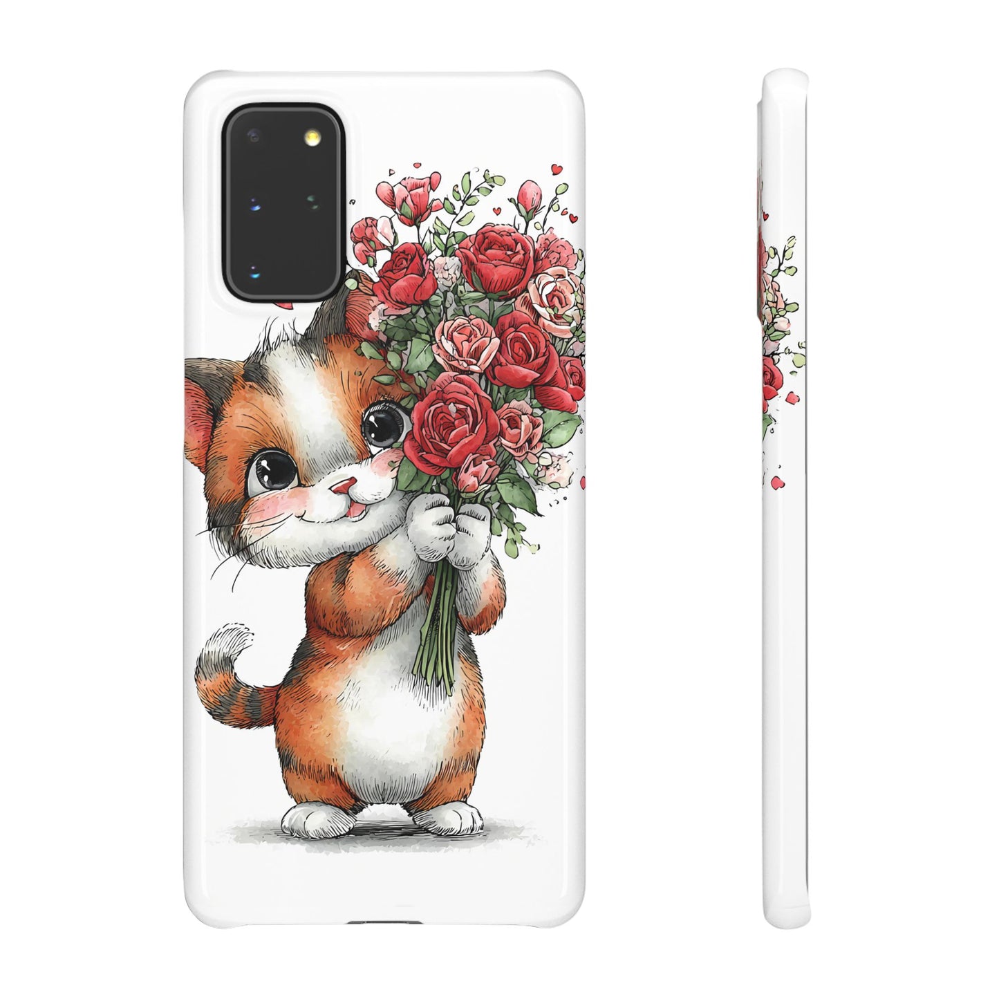 Cute Cat Snap Case with Floral Design, Pet Lovers Gift, Phone Protector for Valentine's Day, Cute Kitty Case, Animal Art Cover
