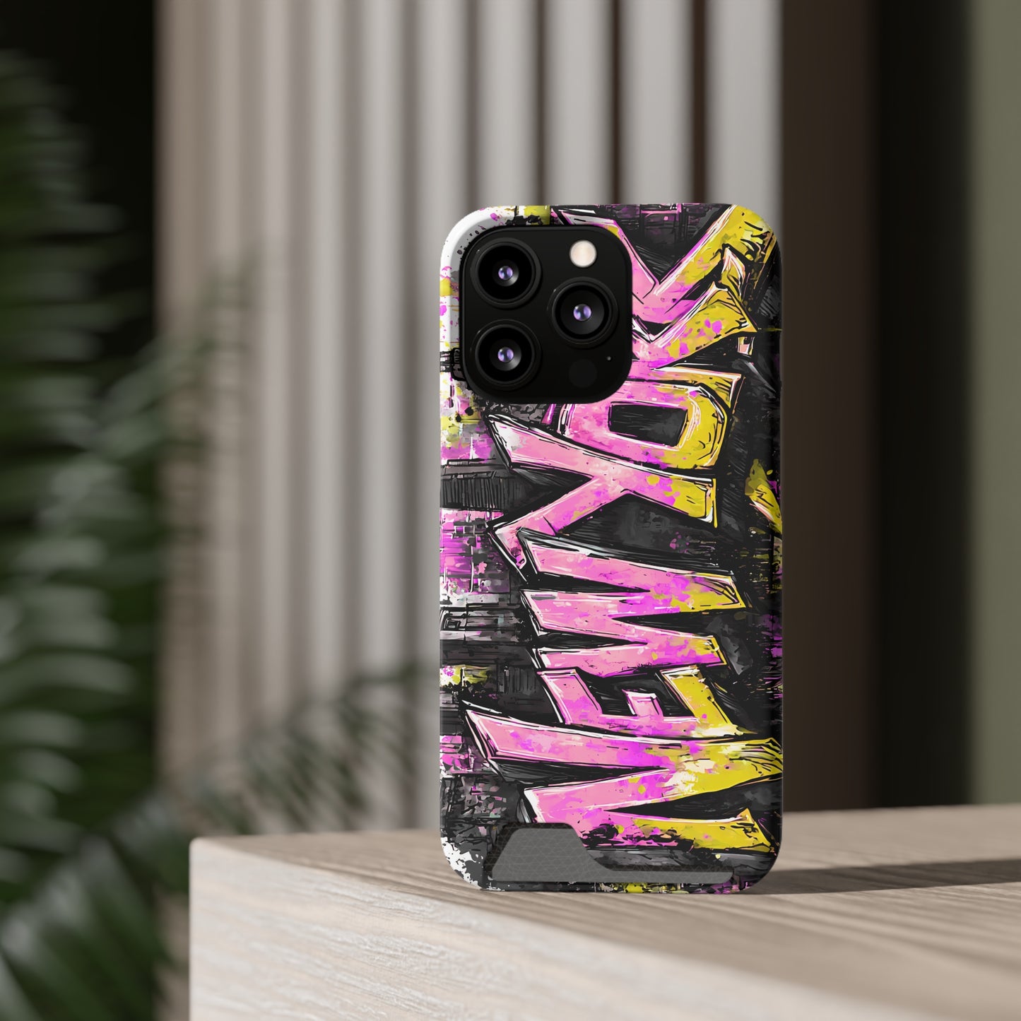 Urban Graffiti Phone Case with Card Holder, NY Street Art Phone Protection, Trendy Accessory, Gifts for City Lovers, Unique Tech Gift