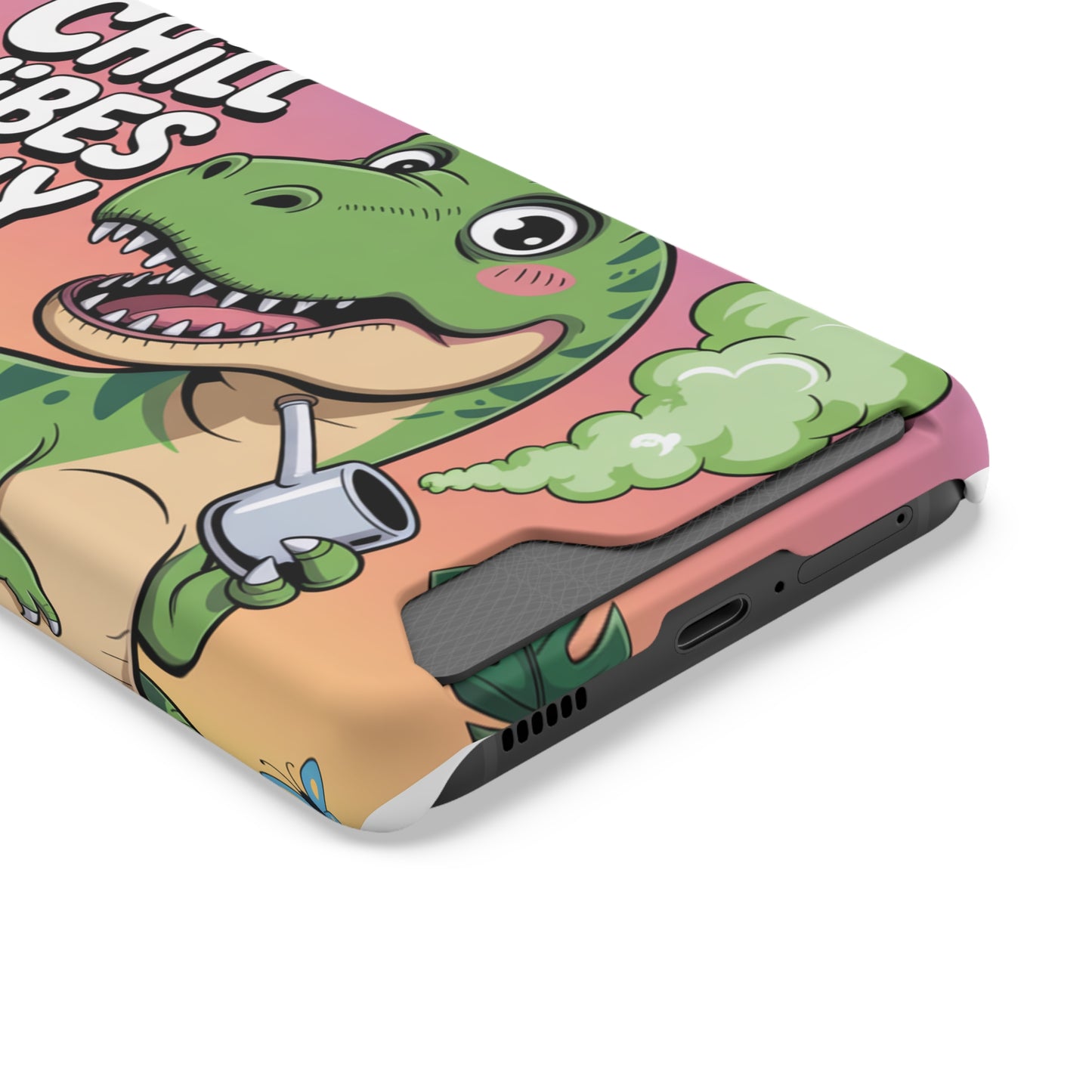 Chill Vibes Phone Case with Card Holder, Fun Dino Design for Teens, Cute Gift, Summer Vibes, Trendy Accessories