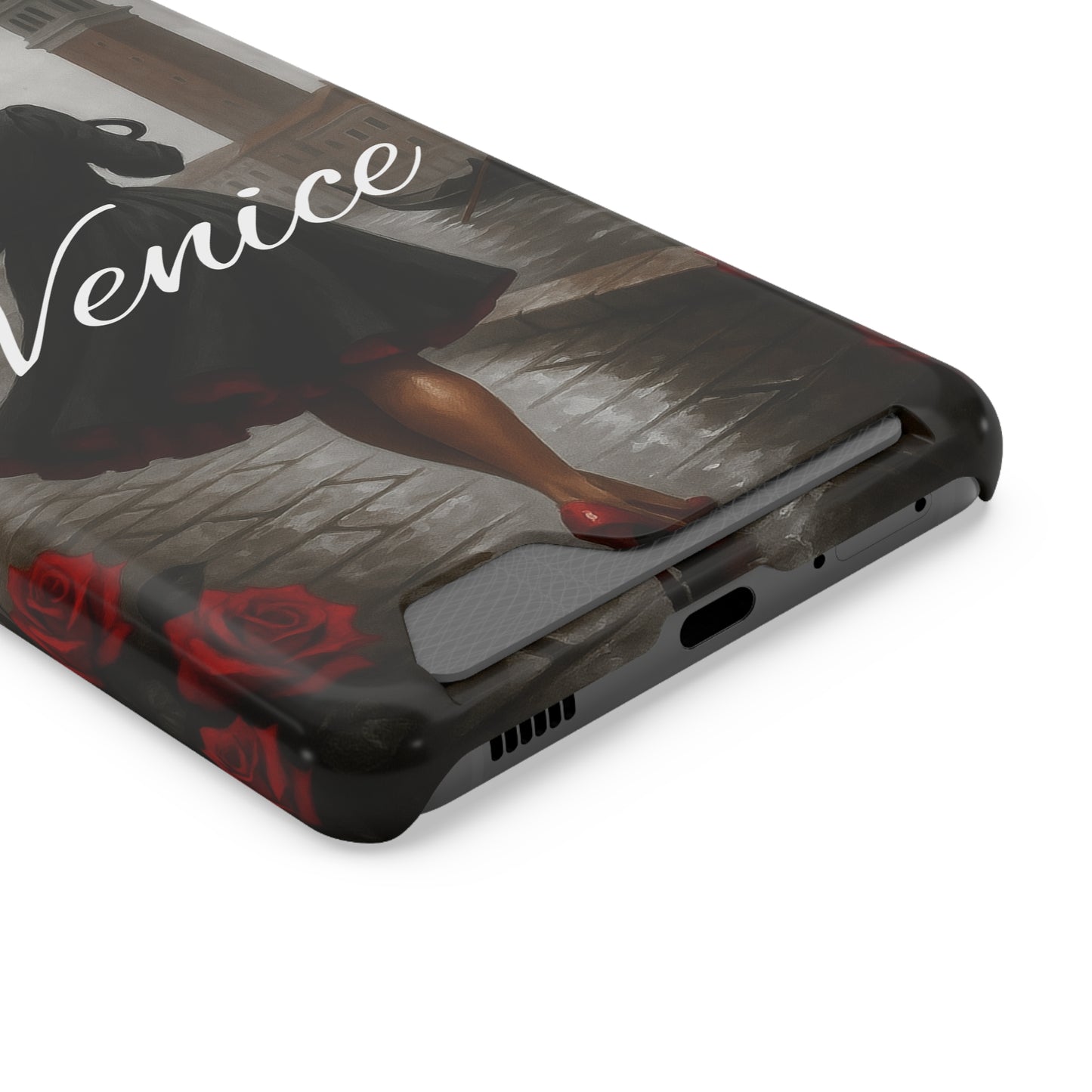 Phone Case With Card Holder, Venice Woman Design, Rainy Day Phone Wallet, Traveler Gift, Italian Art Accessory, Cute Cellphone Cover