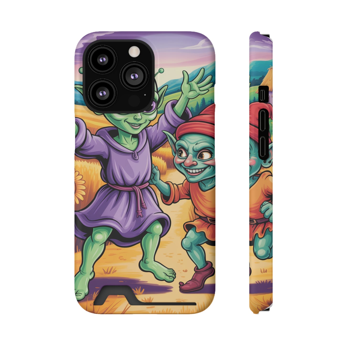 Playful Alien Phone Case with Card Holder | Cute Green Characters | Gift for Kids, Sci-Fi Fanatic, Birthday Fun, Unique Design