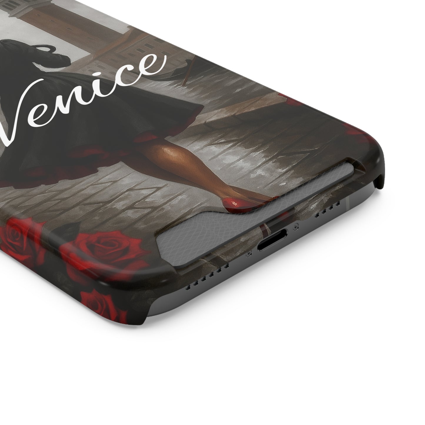 Phone Case With Card Holder, Venice Woman Design, Rainy Day Phone Wallet, Traveler Gift, Italian Art Accessory, Cute Cellphone Cover