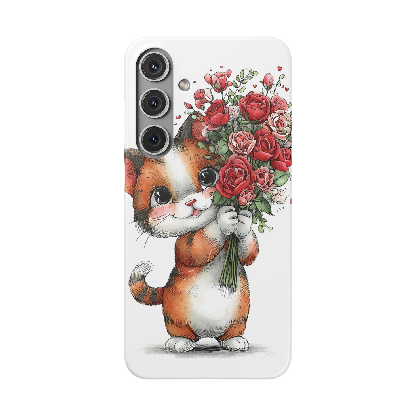 Cute Cat Snap Case with Floral Design, Pet Lovers Gift, Phone Protector for Valentine's Day, Cute Kitty Case, Animal Art Cover