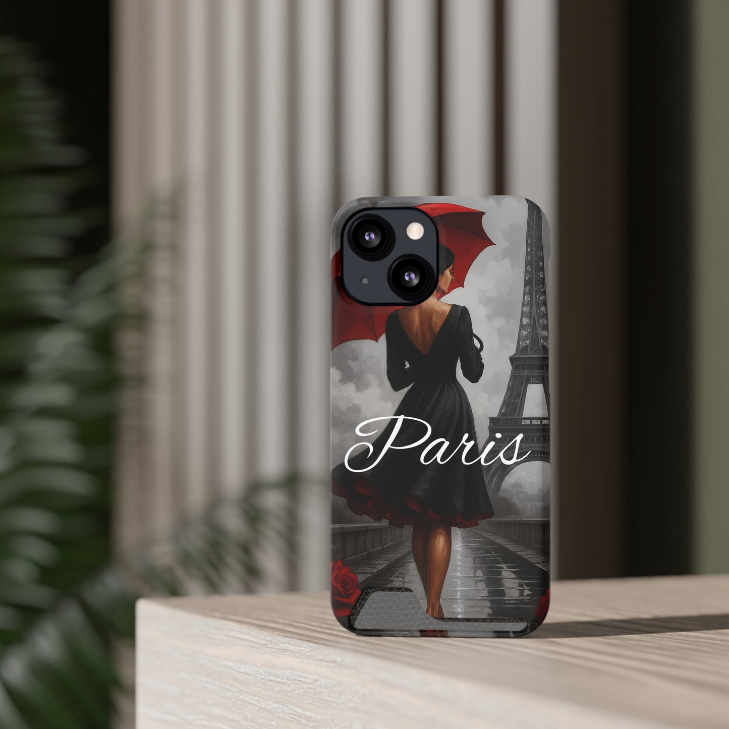 Elegant Parisian Phone Case with Card Holder, Stylish Gift for Travelers, Chic Accessory, Paris-themed, Practical Tech Holder