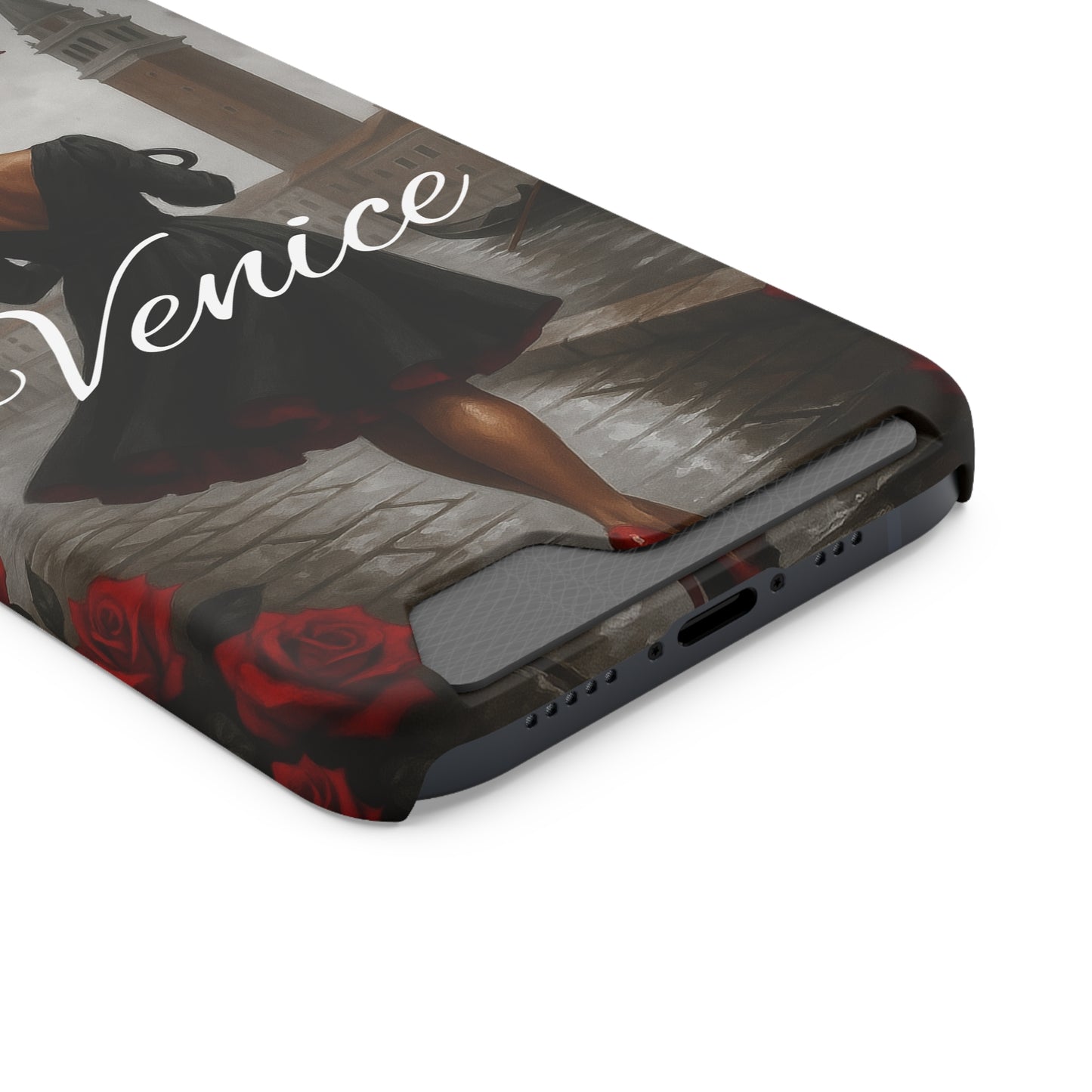 Phone Case With Card Holder, Venice Woman Design, Rainy Day Phone Wallet, Traveler Gift, Italian Art Accessory, Cute Cellphone Cover