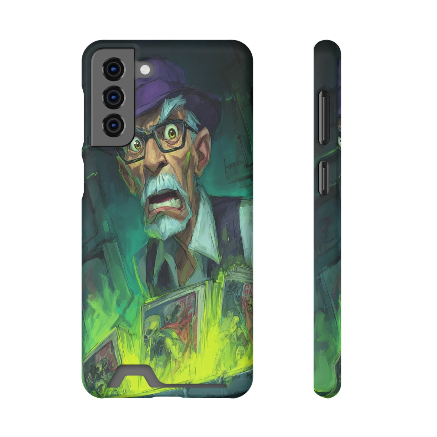 Spooky Illustrated Phone Case with Card Holder, Halloween Accessory, Unique Gift for Horror Fans, Stylish Phone Cover, Functional & Fun