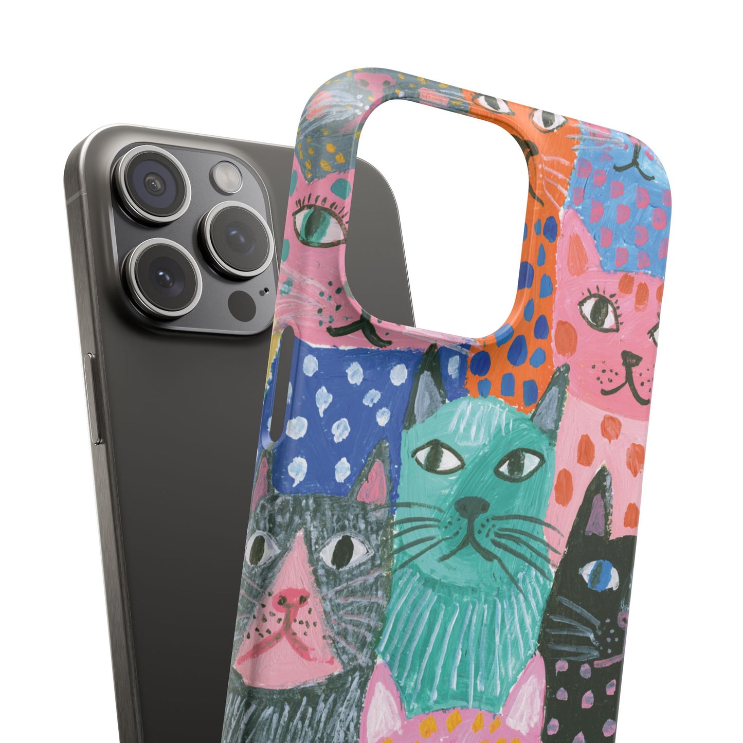Colorful Cat Pattern Phone Case – Cute Multicolor Kitty Snap Case