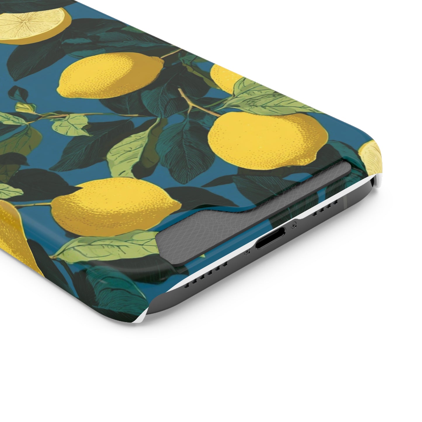 Lemon Print Phone Case with Card Holder, Chic Phone Accessory, Gift for Her, Cell Phone Cover, Summer Vibe, Floral Phone Case