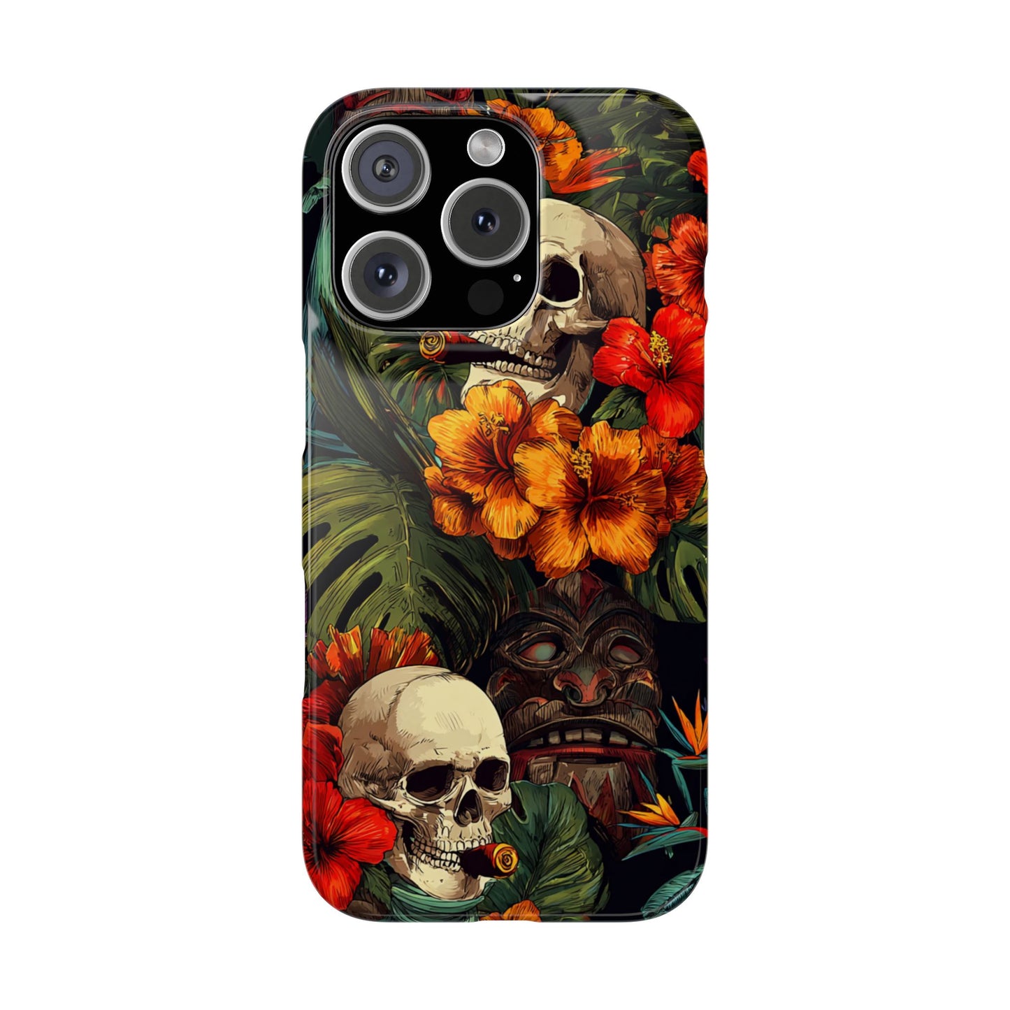 Tropical Skull Phone Case - Vibrant Floral Design, Skull Case for iPhone, Unique Tropical Art, Gift for Beach Lovers, Halloween Decor