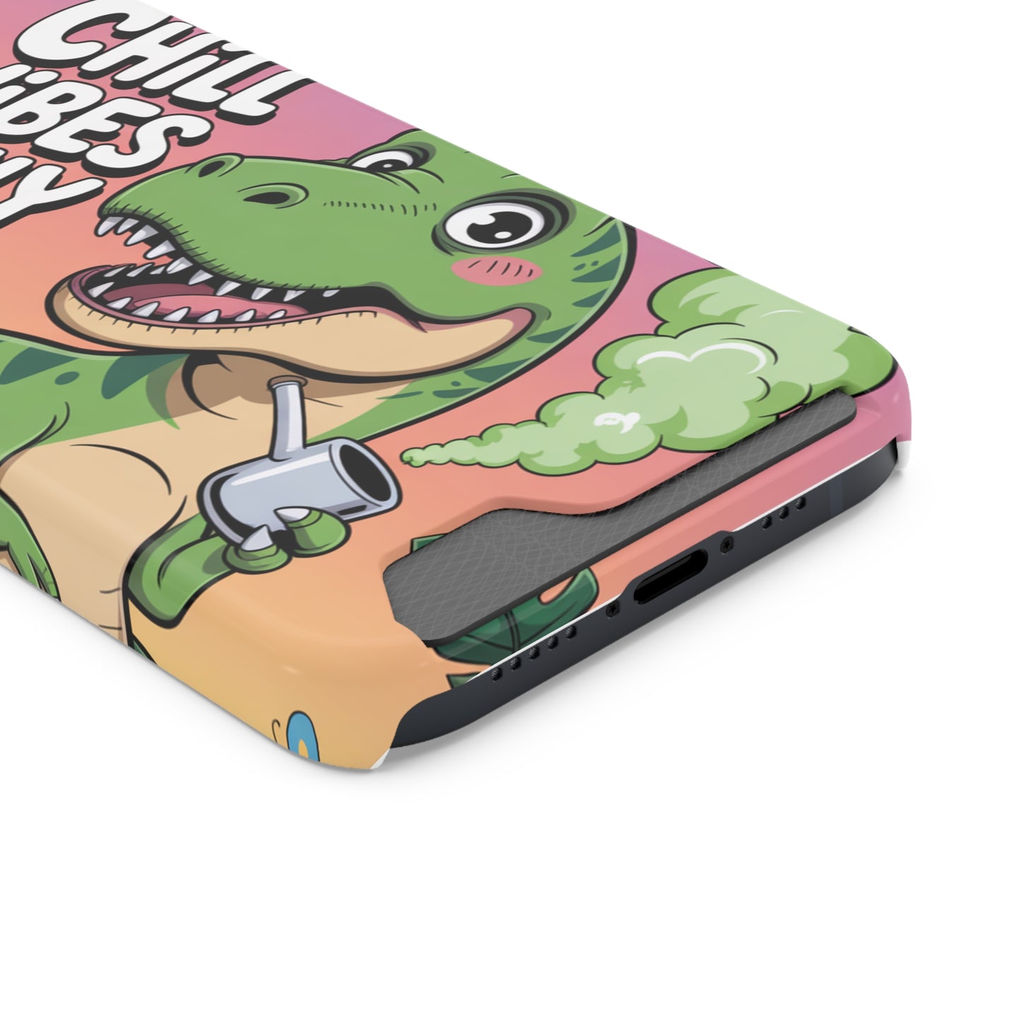 Chill Vibes Phone Case with Card Holder, Fun Dino Design for Teens, Cute Gift, Summer Vibes, Trendy Accessories