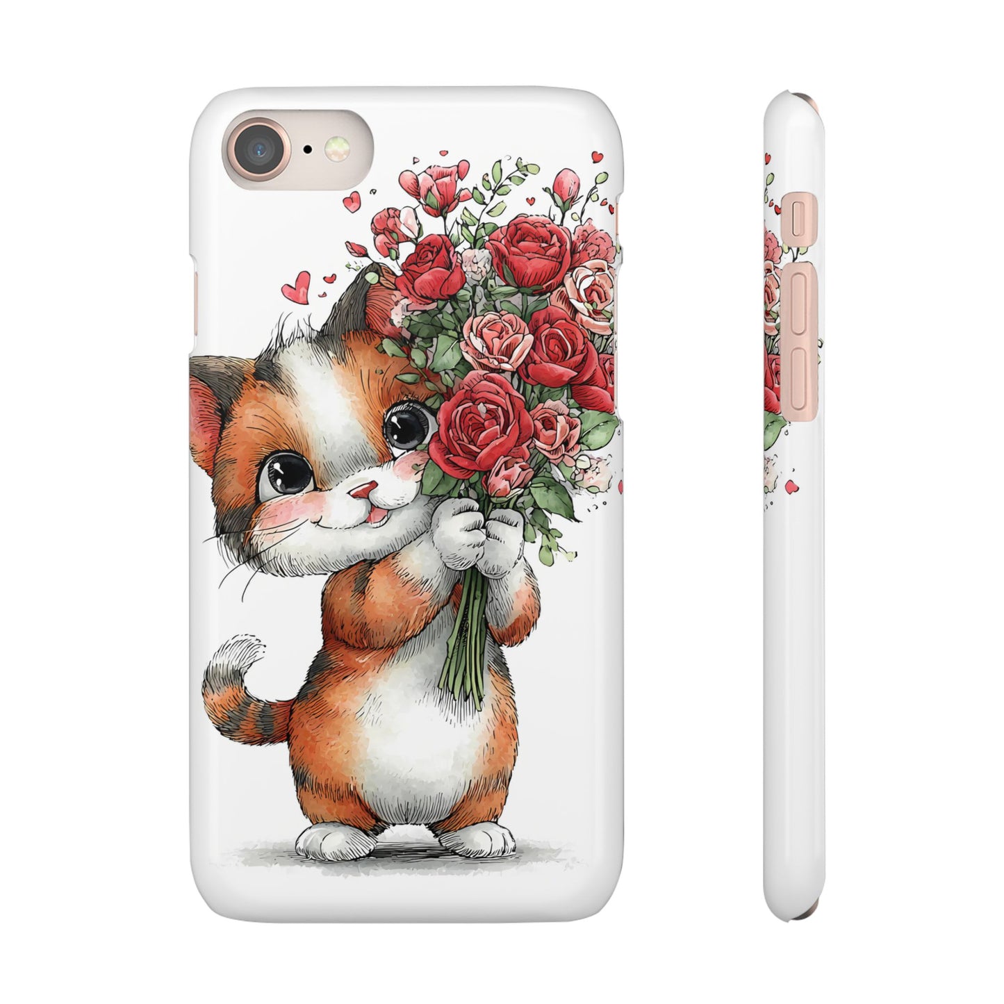 Cute Cat Snap Case with Floral Design, Pet Lovers Gift, Phone Protector for Valentine's Day, Cute Kitty Case, Animal Art Cover