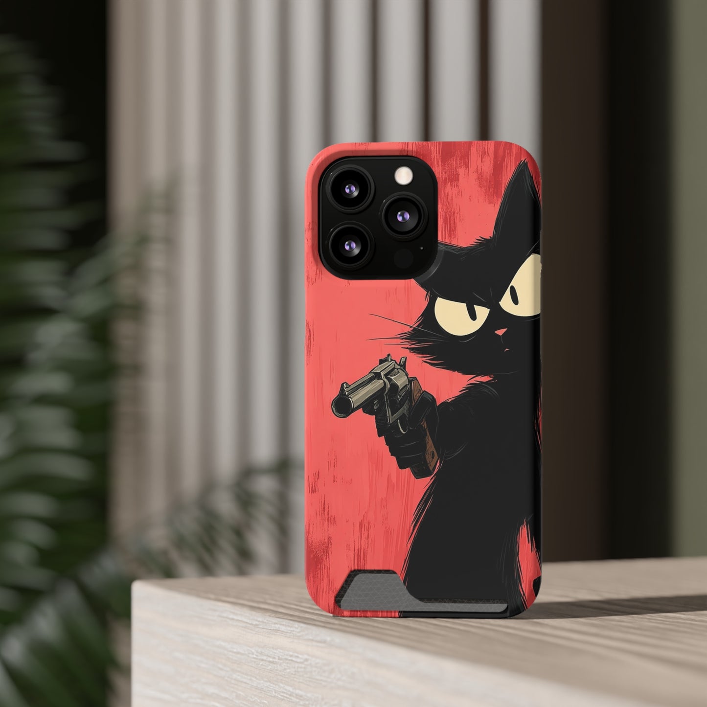 Stylish Catfather Phone Case with Card Holder - Cartoon Cat Art, Cat Lovers Gift, Functional Phone Accessory, Perfect for Any Occasion