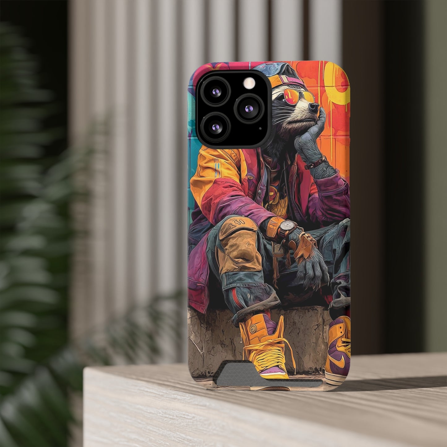 Stylish Phone Case With Card Holder, Trendy Mobile Accessory, Urban Art, Perfect Gift for Teens, Cool Gadget for Everyday Use