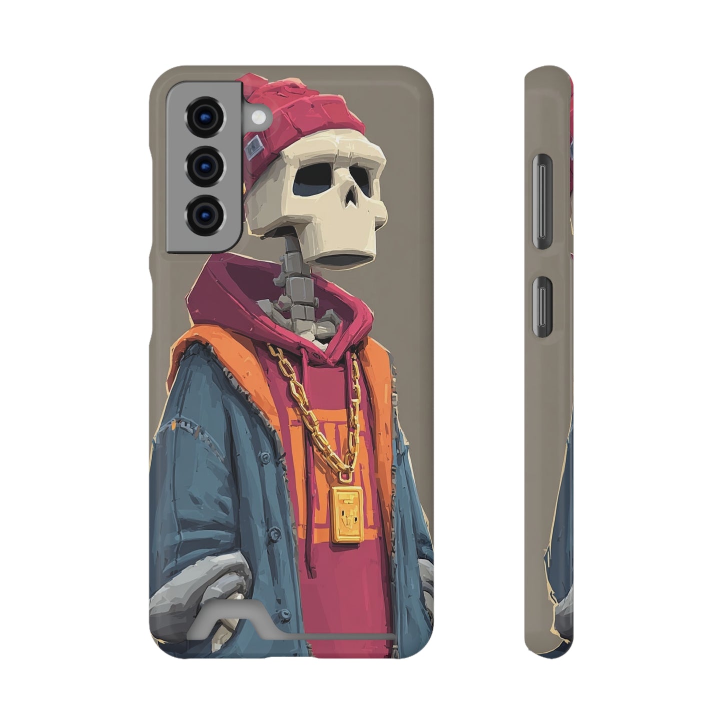 Stylish Skeleton Phone Case with Card Holder, Trendy Skull Case, Unique Gift for Tech Lovers, Halloween Decor, Everyday Use
