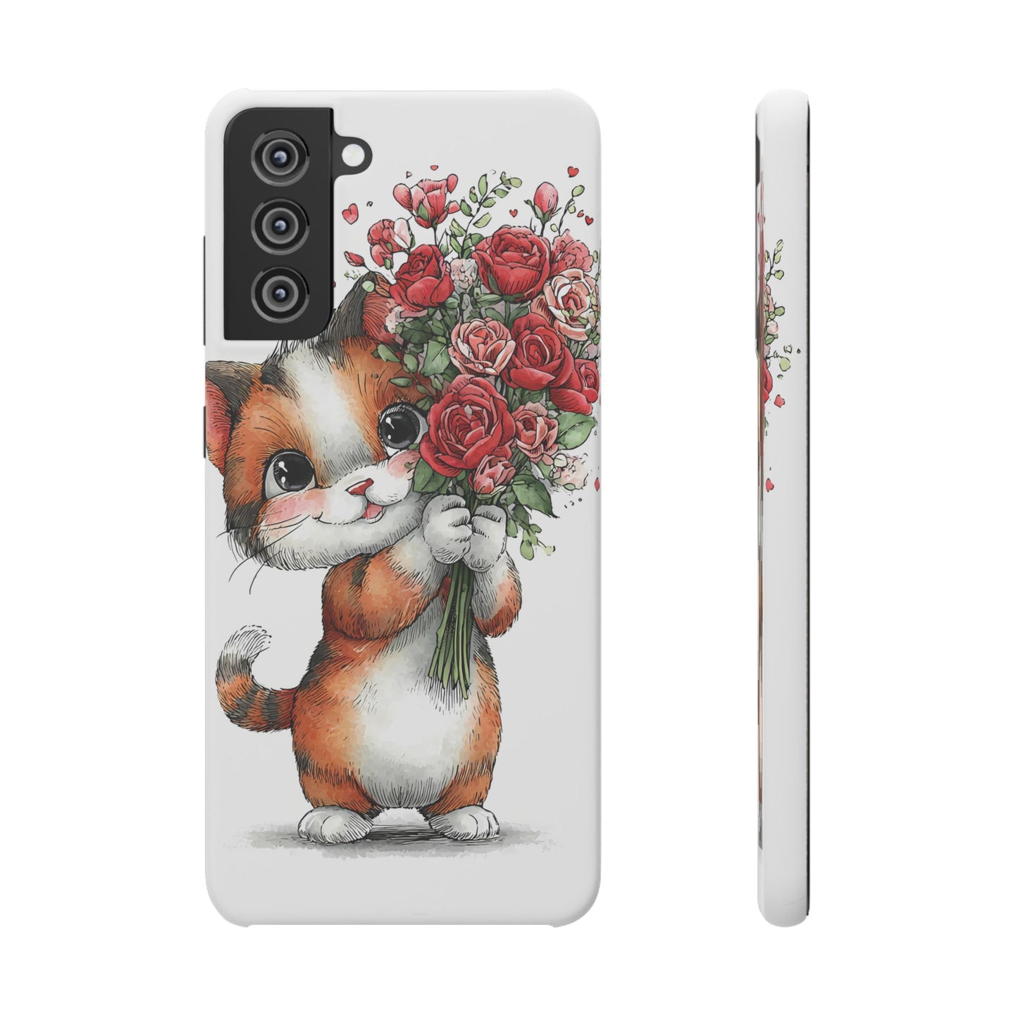 Cute Cat Snap Case with Floral Design, Pet Lovers Gift, Phone Protector for Valentine's Day, Cute Kitty Case, Animal Art Cover
