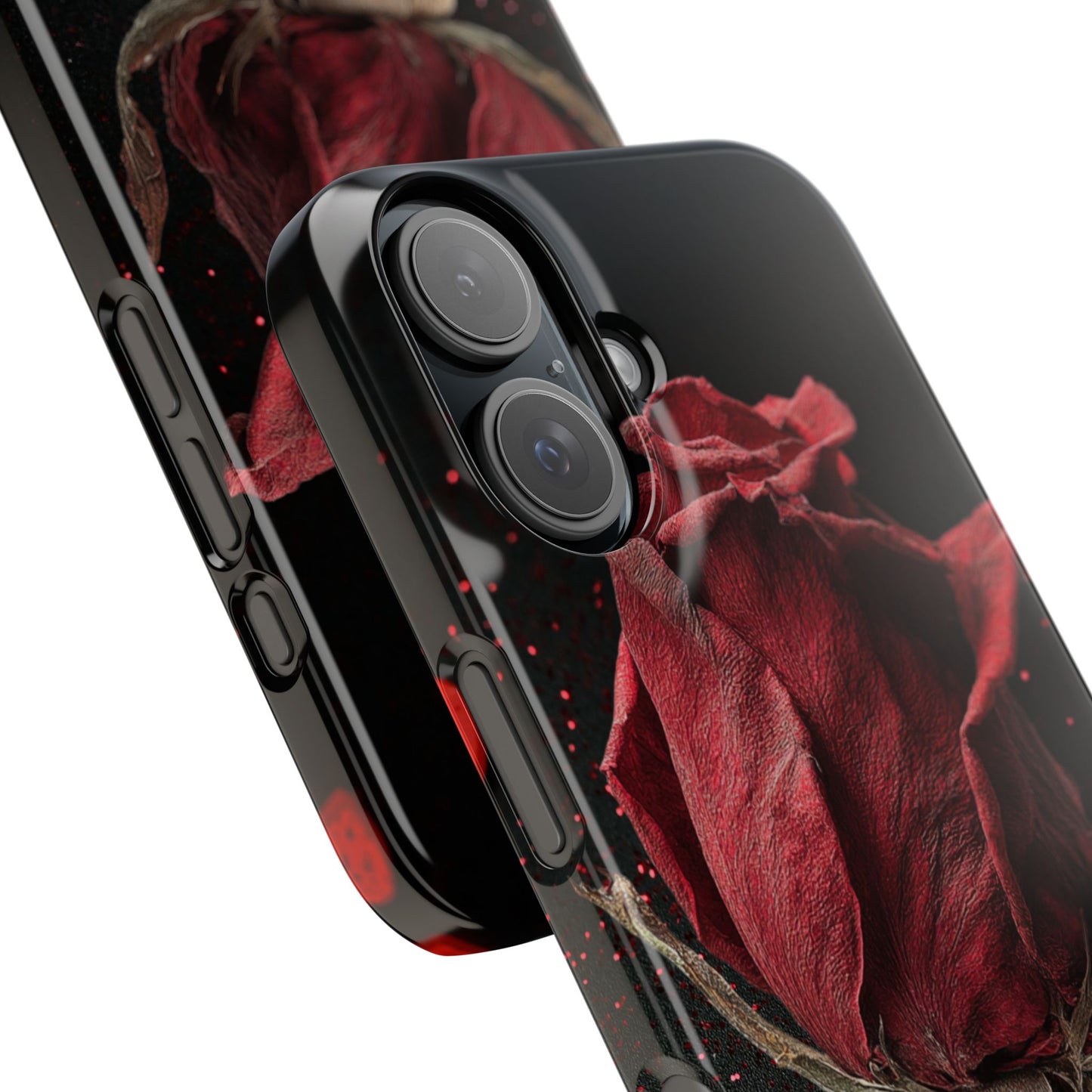 Romantic red rose floral snap phone case with heart design in a vibrant printed polycarbonate protective cover