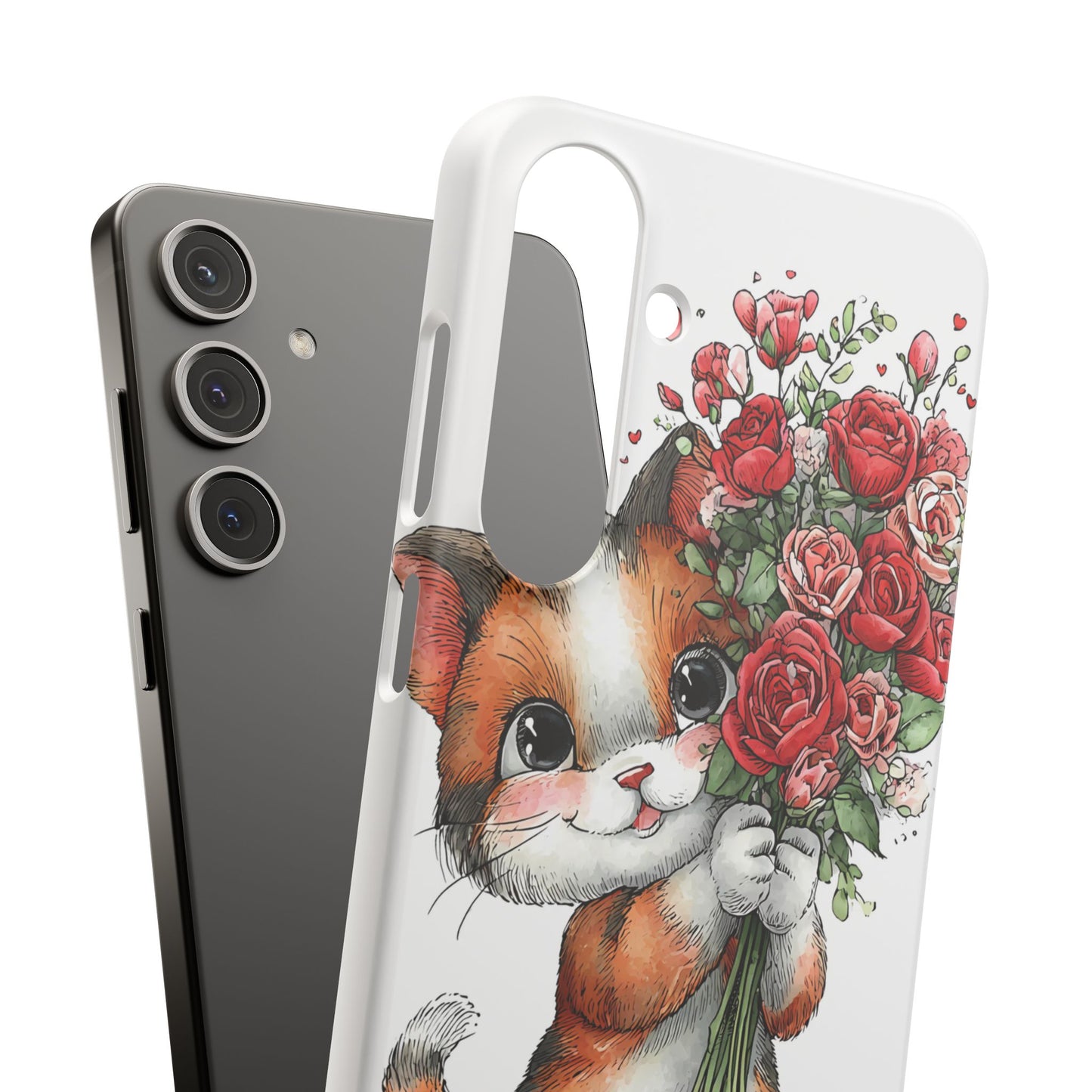 Cute Cat Snap Case with Floral Design, Pet Lovers Gift, Phone Protector for Valentine's Day, Cute Kitty Case, Animal Art Cover