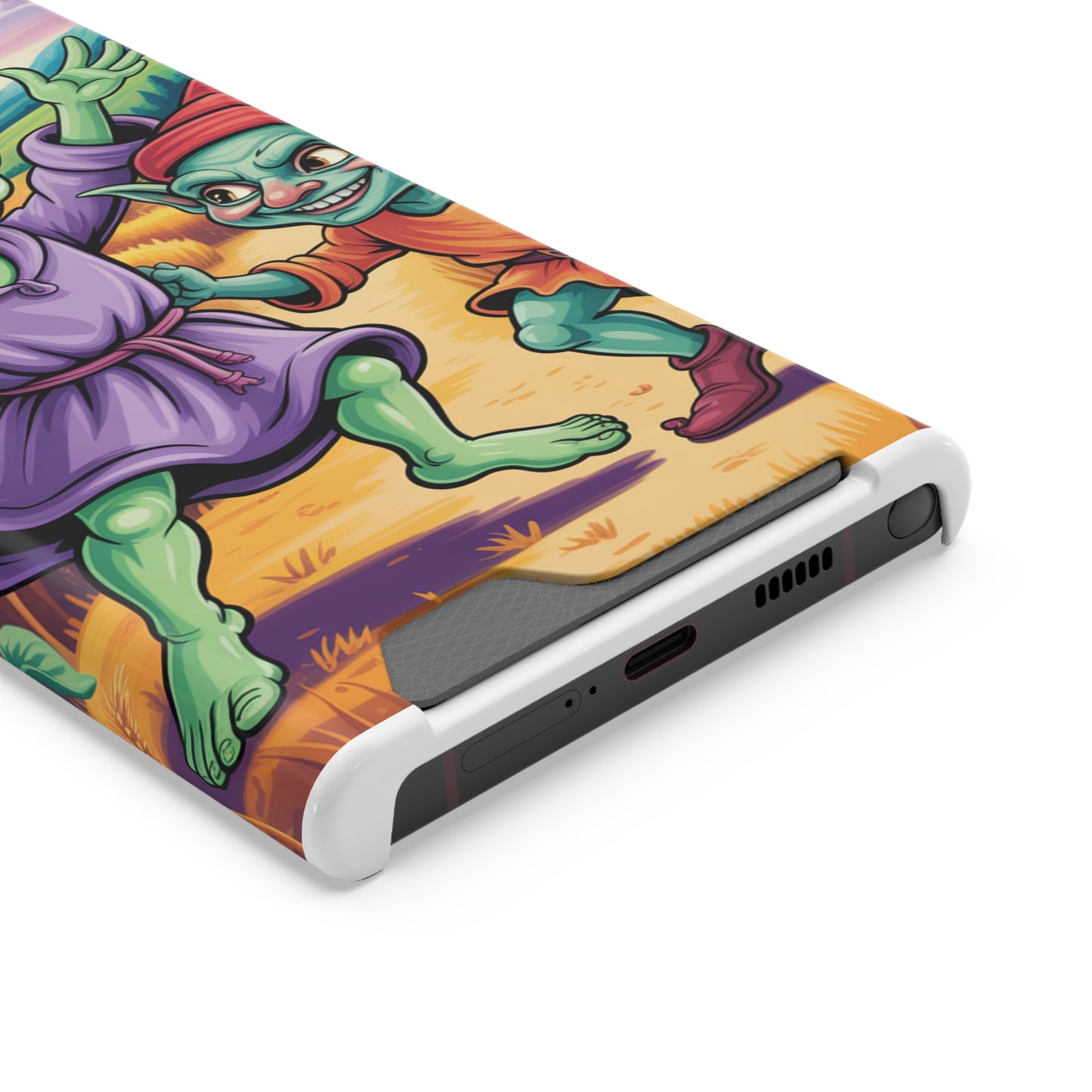 Playful Alien Phone Case with Card Holder | Cute Green Characters | Gift for Kids, Sci-Fi Fanatic, Birthday Fun, Unique Design