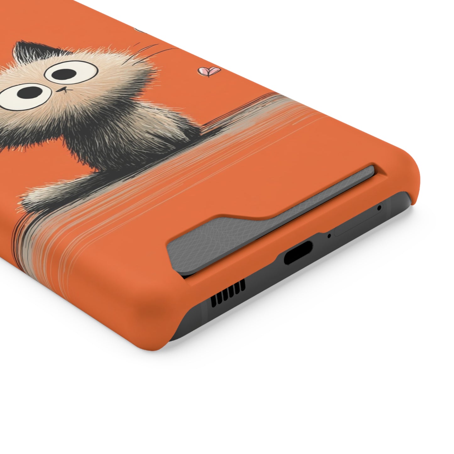 Cute Cat Phone Case with Card Holder, Playful Kitty Design, Pet Lover Gift, Cat Mom Accessory, Fun Birthday Present, Orange Cat Phone Case
