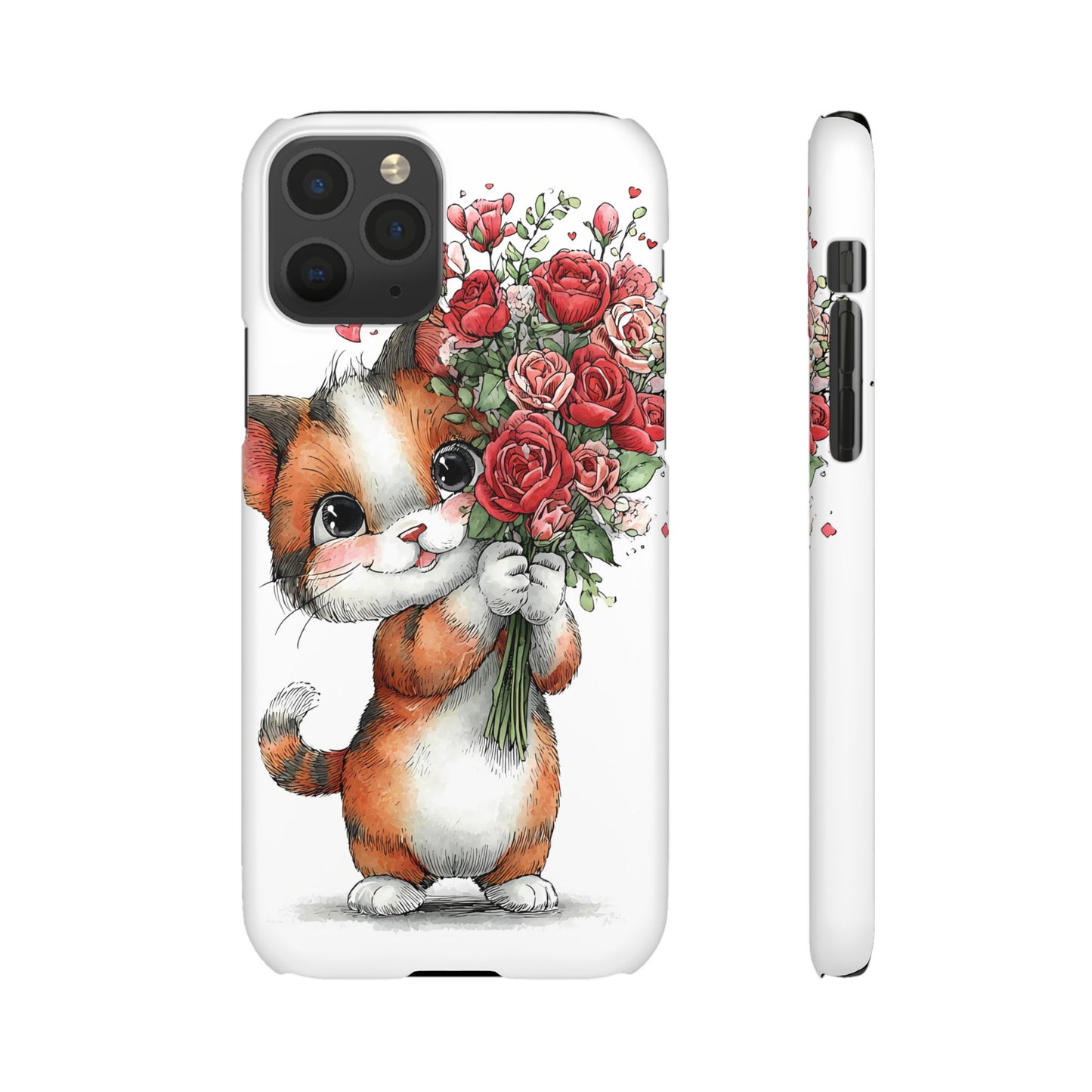 Cute Cat Snap Case with Floral Design, Pet Lovers Gift, Phone Protector for Valentine's Day, Cute Kitty Case, Animal Art Cover