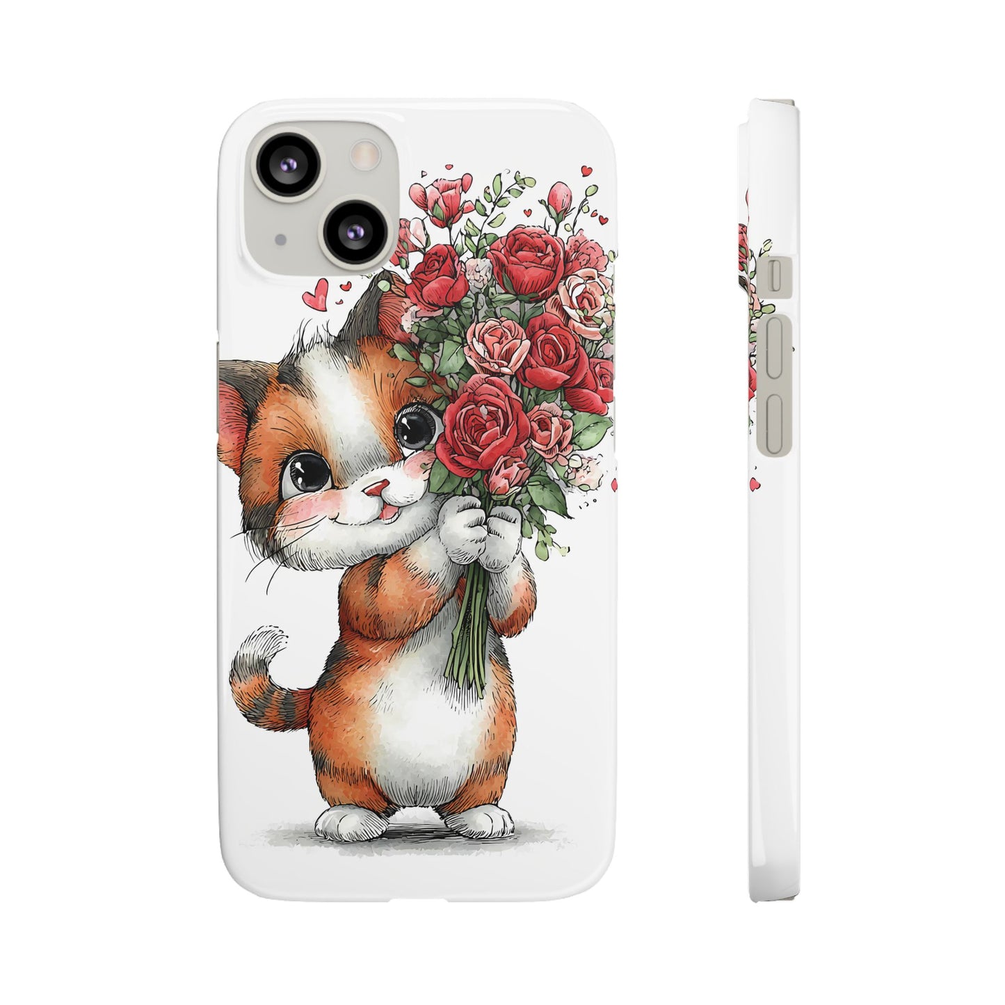 Cute Cat Snap Case with Floral Design, Pet Lovers Gift, Phone Protector for Valentine's Day, Cute Kitty Case, Animal Art Cover