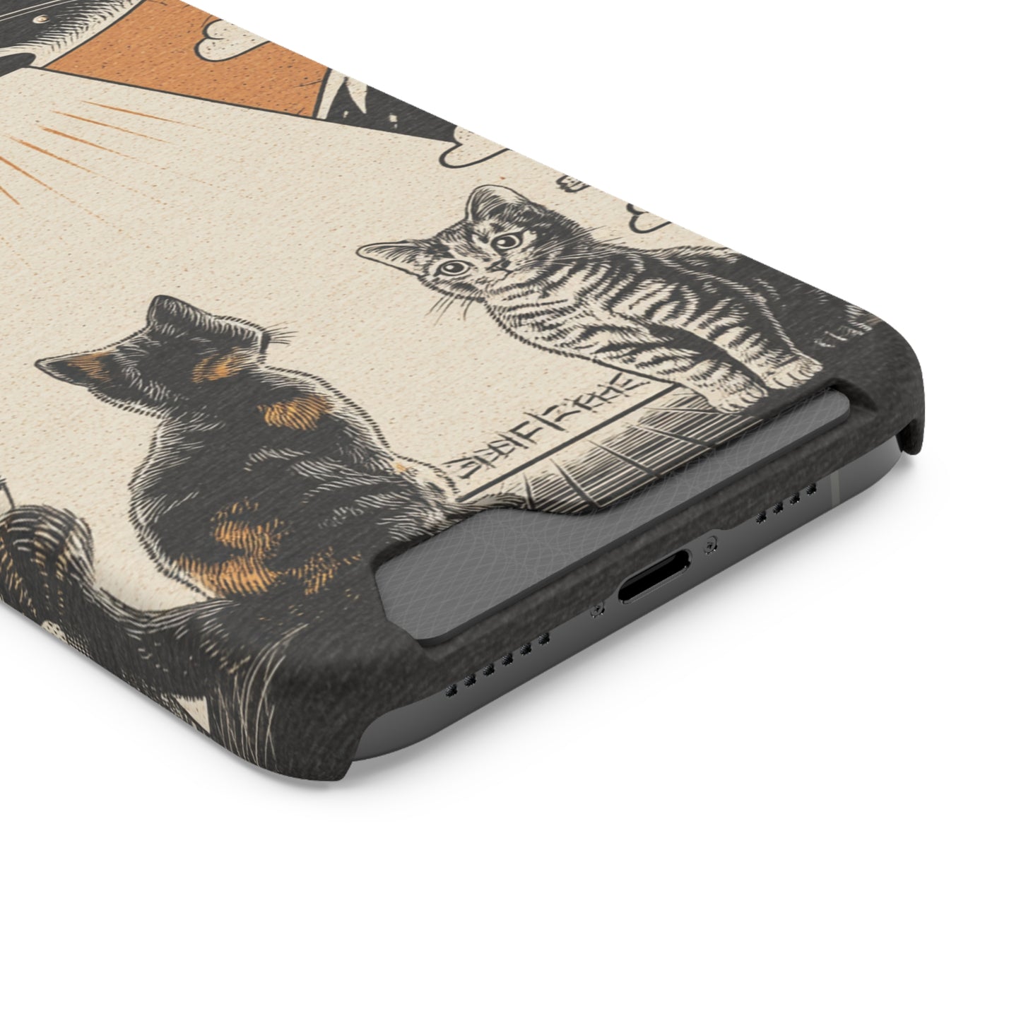 Cat UFO Phone Case with Card Holder, Trendy Cat Lover Gift, Space Theme Accessories, Unique Pet Owner Present, Cute Feline Design