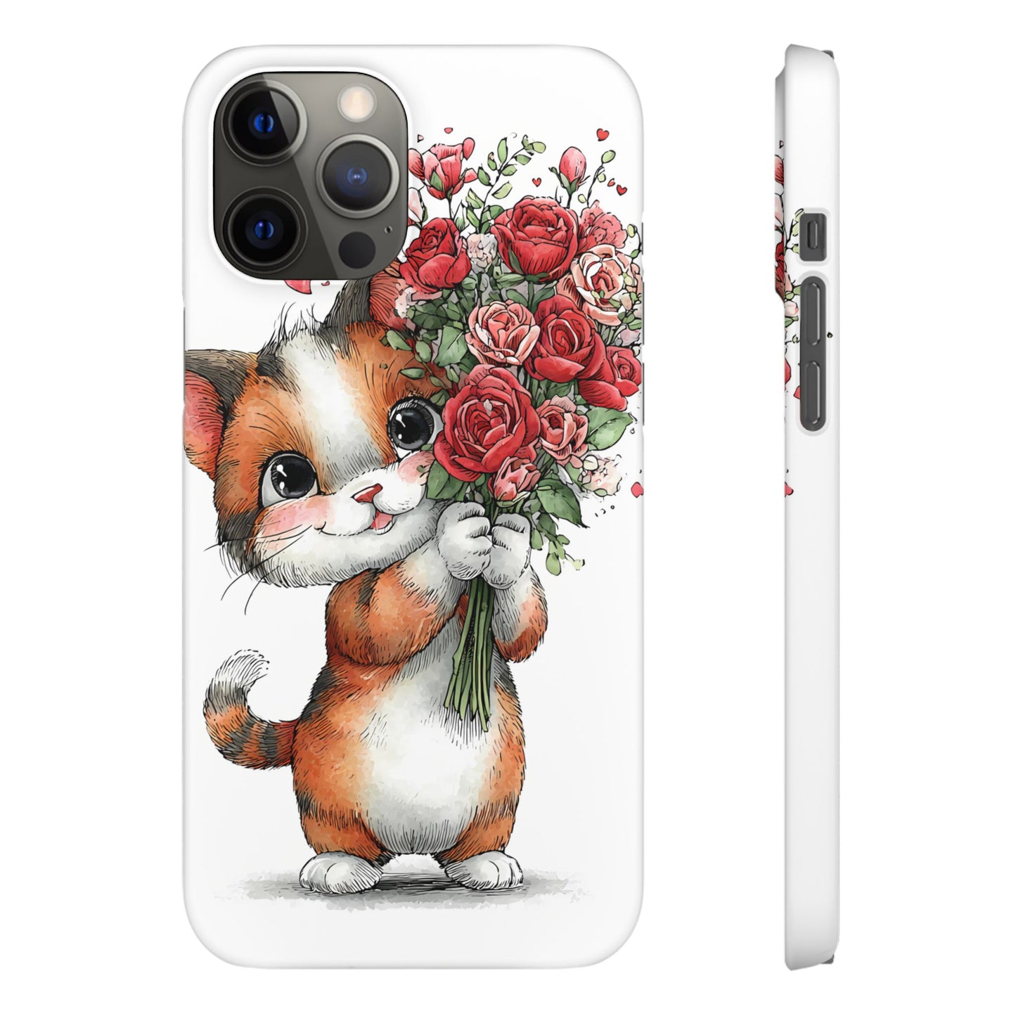 Cute Cat Snap Case with Floral Design, Pet Lovers Gift, Phone Protector for Valentine's Day, Cute Kitty Case, Animal Art Cover