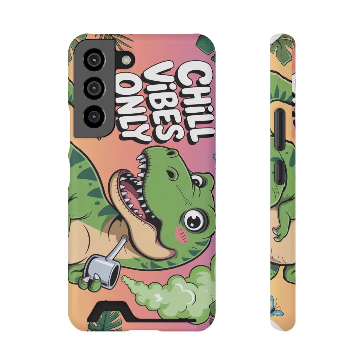 Chill Vibes Phone Case with Card Holder, Fun Dino Design for Teens, Cute Gift, Summer Vibes, Trendy Accessories