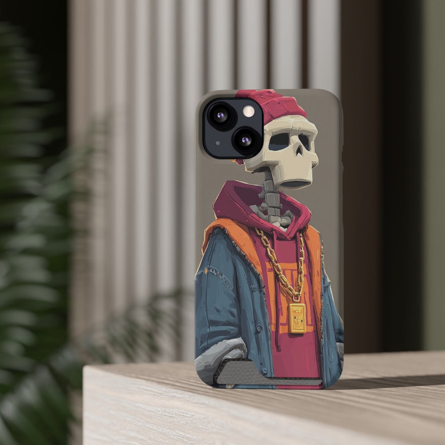Stylish Skeleton Phone Case with Card Holder, Trendy Skull Case, Unique Gift for Tech Lovers, Halloween Decor, Everyday Use
