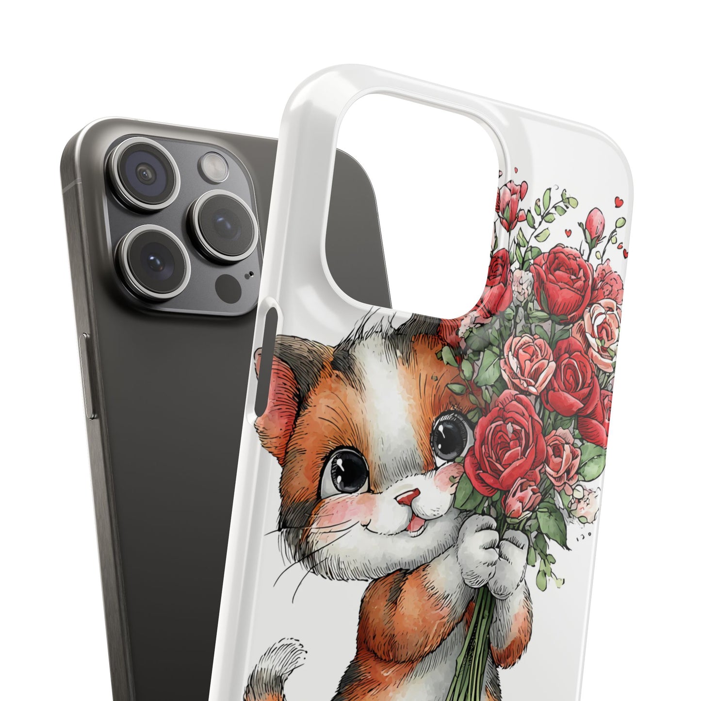 Cute Cat Snap Case with Floral Design, Pet Lovers Gift, Phone Protector for Valentine's Day, Cute Kitty Case, Animal Art Cover