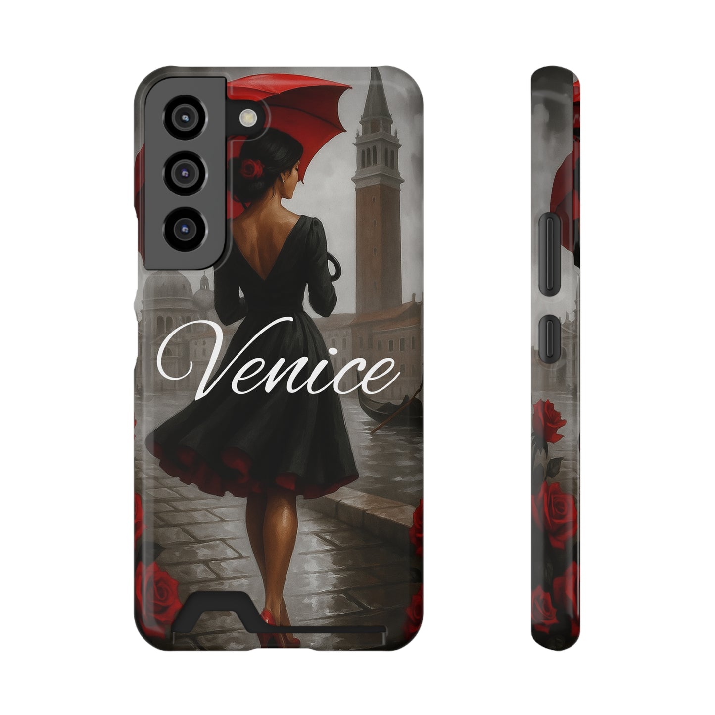 Phone Case With Card Holder, Venice Woman Design, Rainy Day Phone Wallet, Traveler Gift, Italian Art Accessory, Cute Cellphone Cover