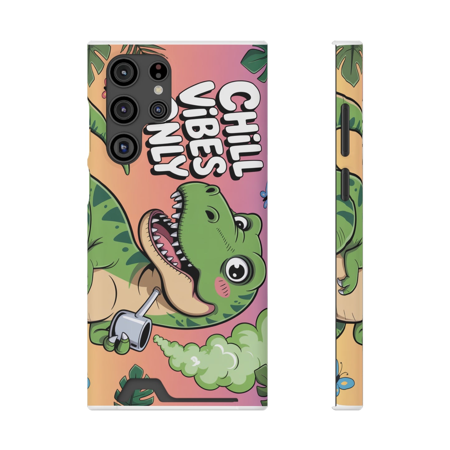 Chill Vibes Phone Case with Card Holder, Fun Dino Design for Teens, Cute Gift, Summer Vibes, Trendy Accessories