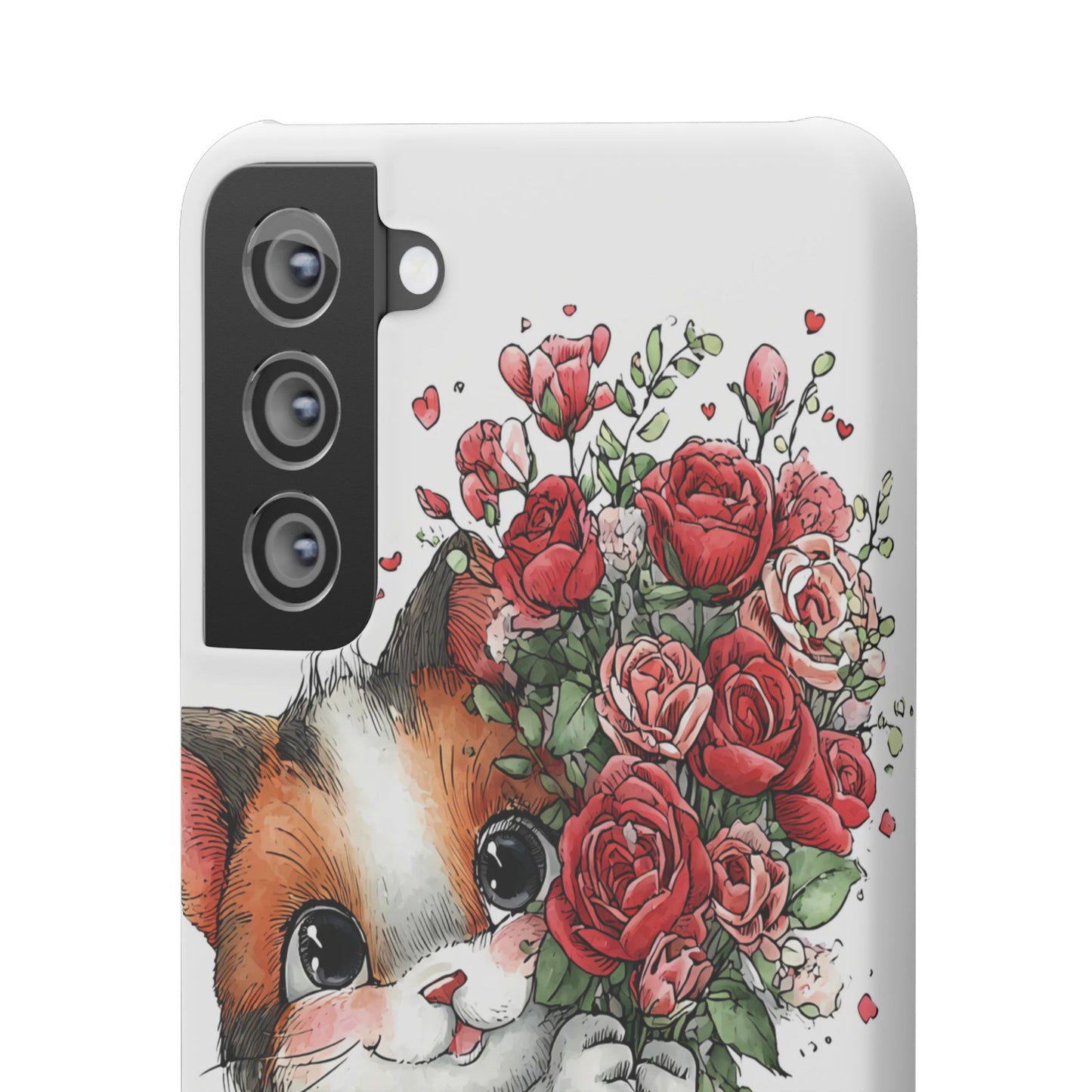 Cute Cat Snap Case with Floral Design, Pet Lovers Gift, Phone Protector for Valentine's Day, Cute Kitty Case, Animal Art Cover