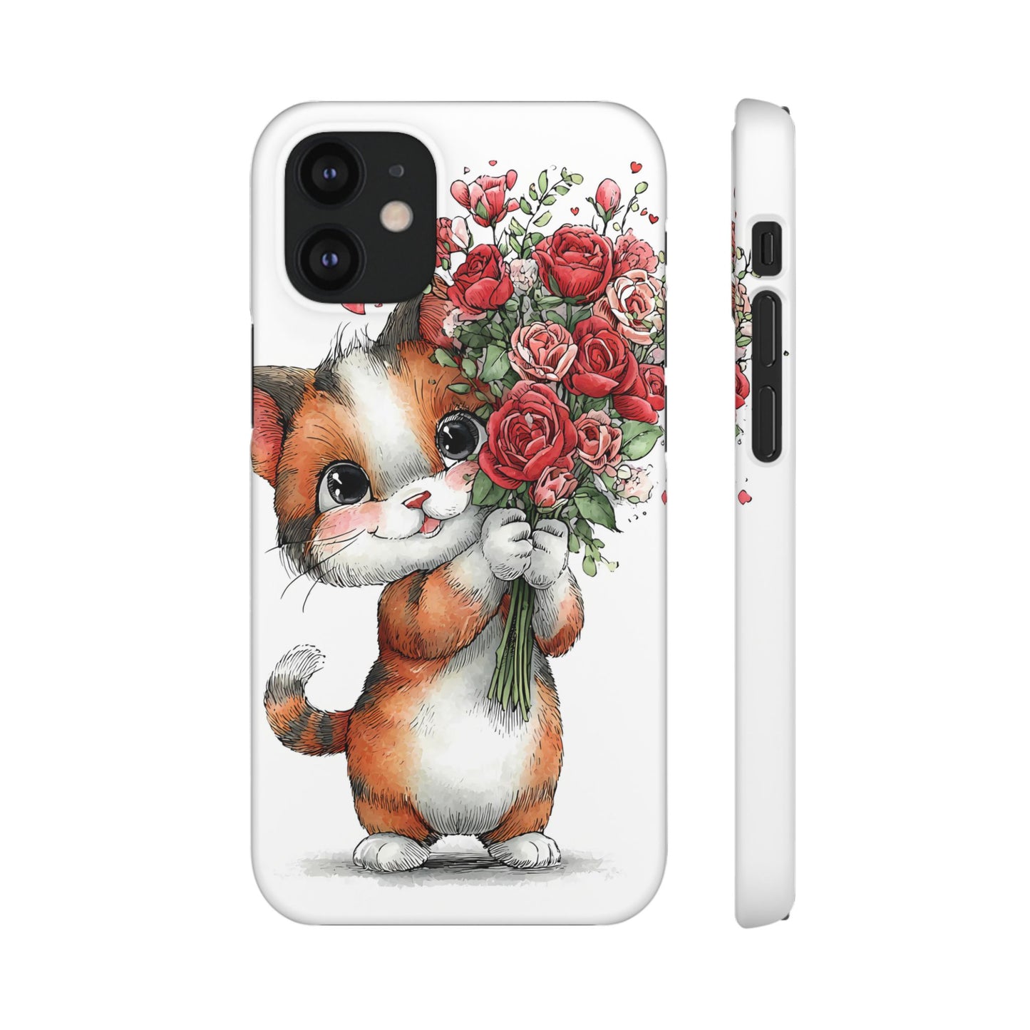 Cute Cat Snap Case with Floral Design, Pet Lovers Gift, Phone Protector for Valentine's Day, Cute Kitty Case, Animal Art Cover