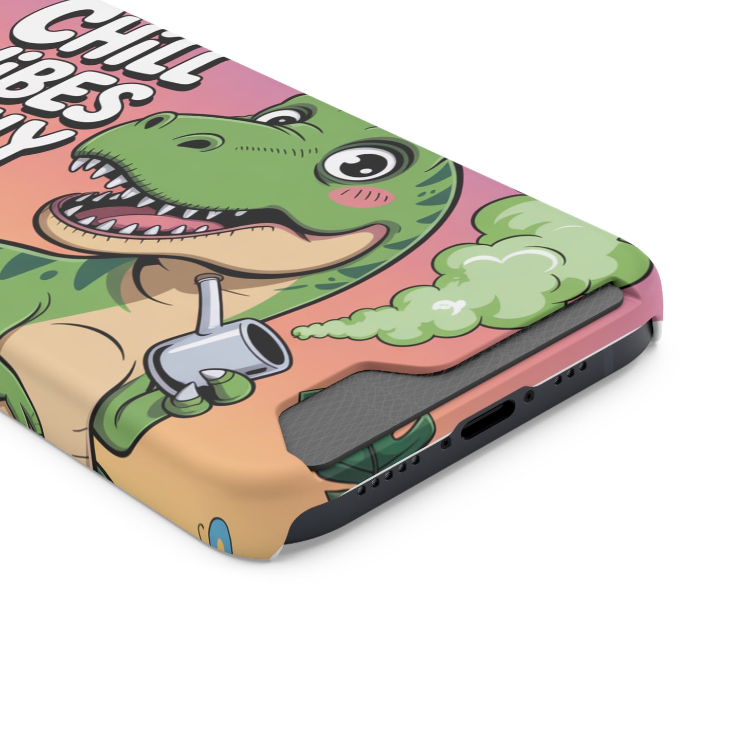 Chill Vibes Phone Case with Card Holder, Fun Dino Design for Teens, Cute Gift, Summer Vibes, Trendy Accessories