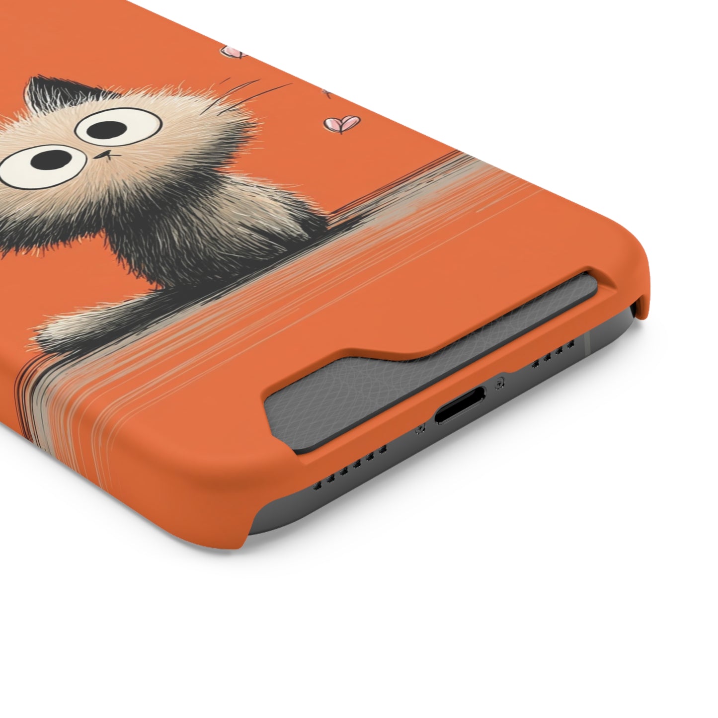 Cute Cat Phone Case with Card Holder, Playful Kitty Design, Pet Lover Gift, Cat Mom Accessory, Fun Birthday Present, Orange Cat Phone Case