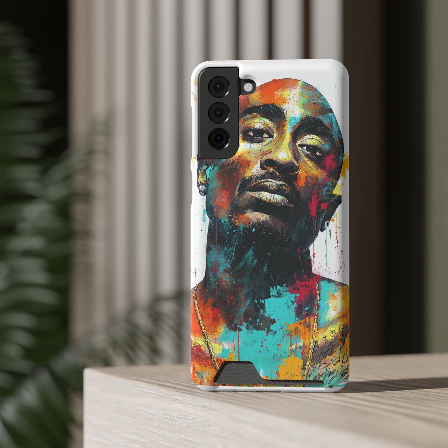 Vibrant Phone Case with Card Holder, Abstract Art Phone Cover, Stylish Smartphone Case, Unique Gift for Music Lovers, Hip-Hop Inspired Case