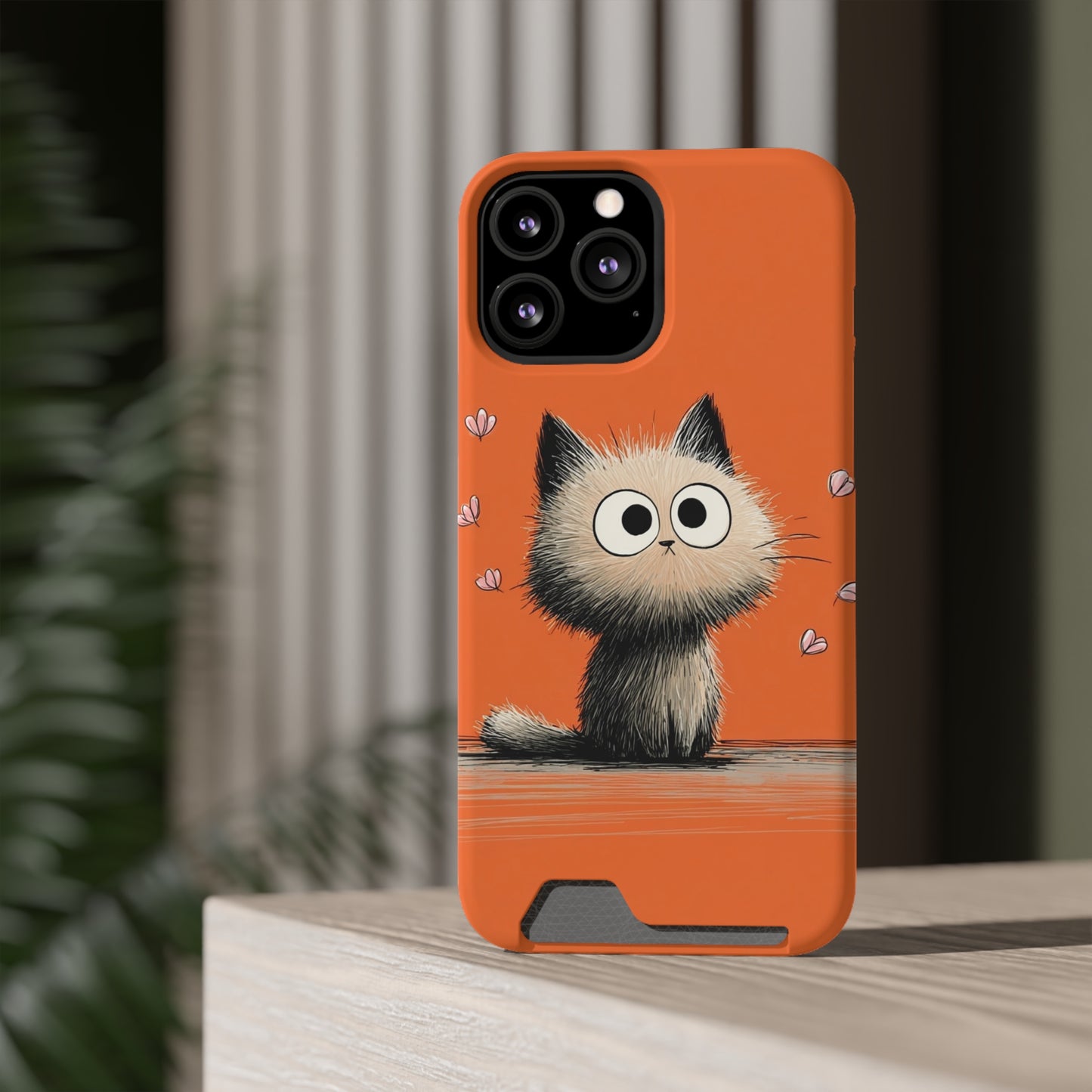 Cute Cat Phone Case with Card Holder, Playful Kitty Design, Pet Lover Gift, Cat Mom Accessory, Fun Birthday Present, Orange Cat Phone Case